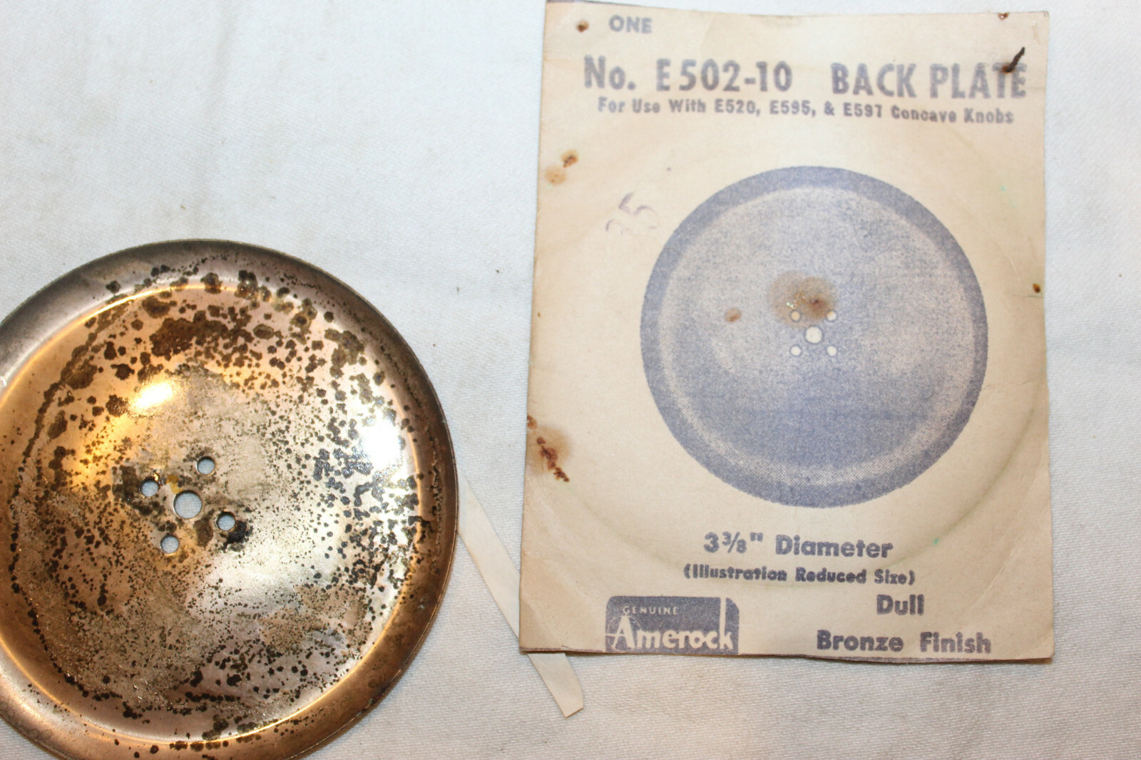 Vintage Amerock Dull Bronze Knob Back Plate 3-3/8″ Diameter Concave E502 A-10