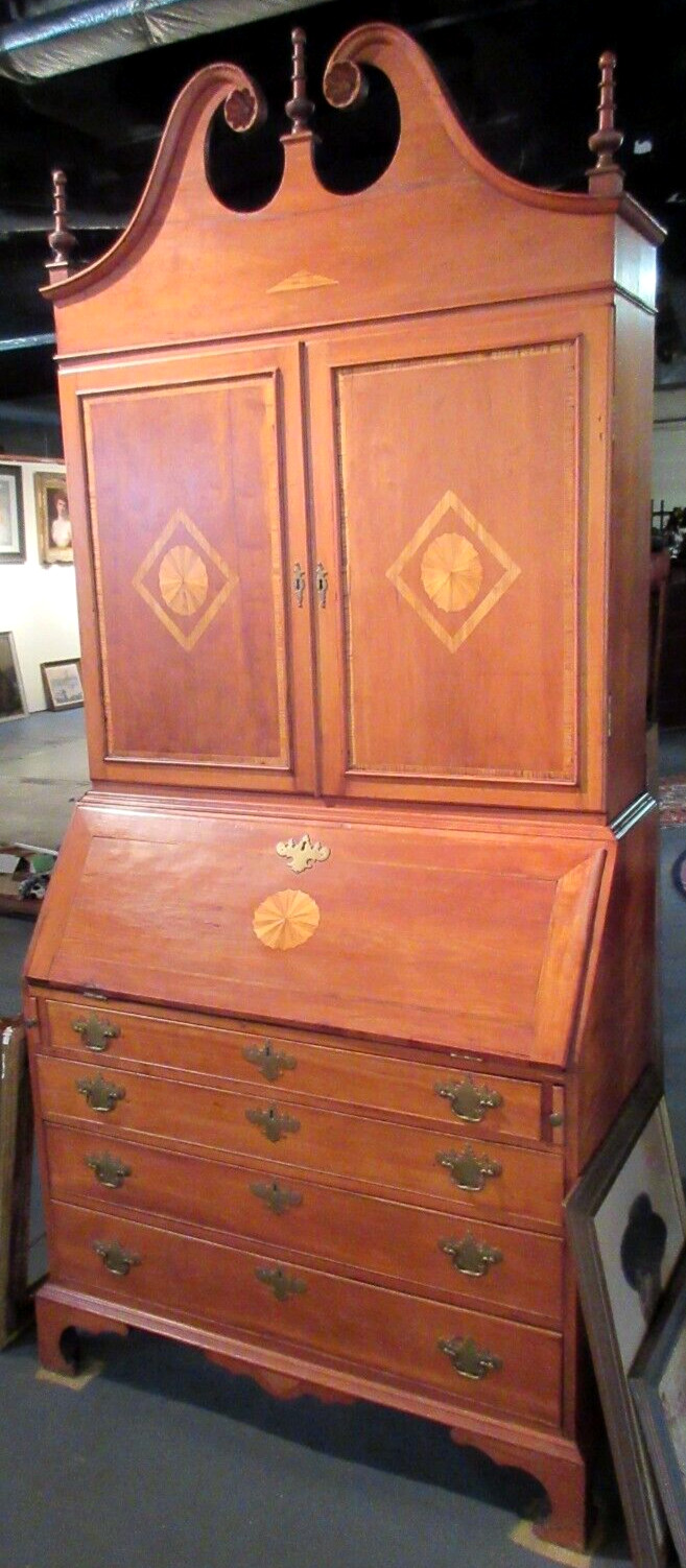 ANTIQUE FEDERAL CHERRY SECRETARY DESK CIRCA 1790 CT. INLAID ON BRACKET BASE