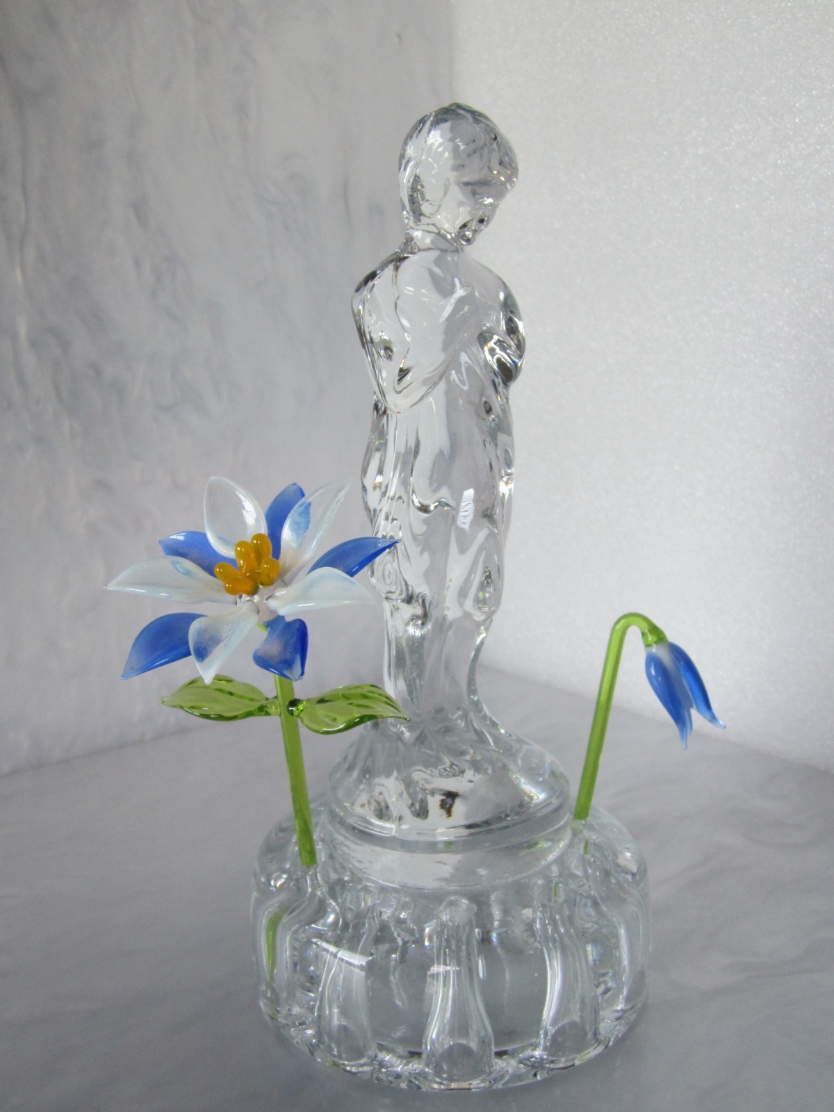 1930’s CAMBRIDGE ART GLASS “BASHFUL CHARLOTTE” DRAPED NUDE CRYSTAL FLOWER FROG