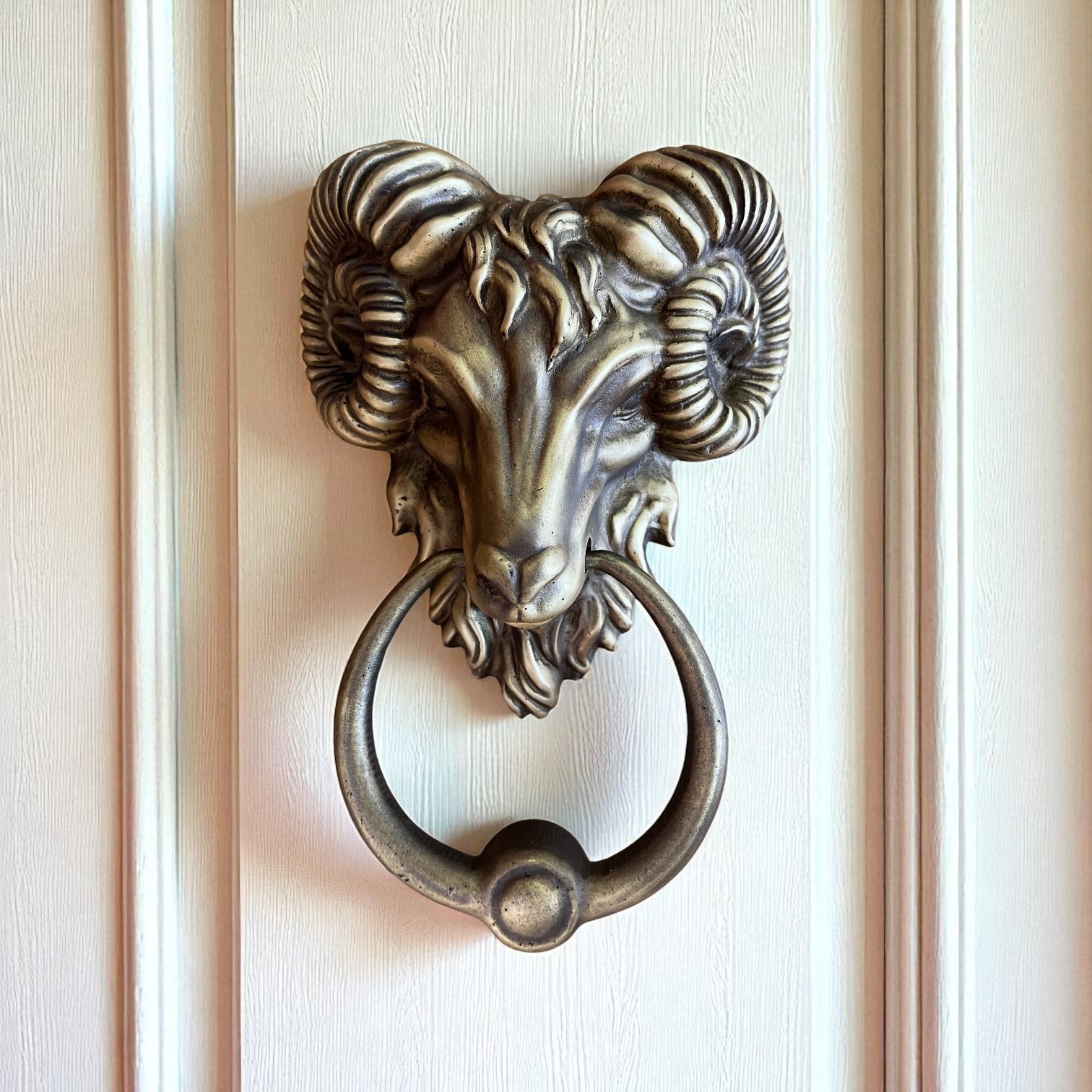 Large Brass Ram Door Knocker 8.65 in, Ram Front Door Ornament, Ram Door Knocker
