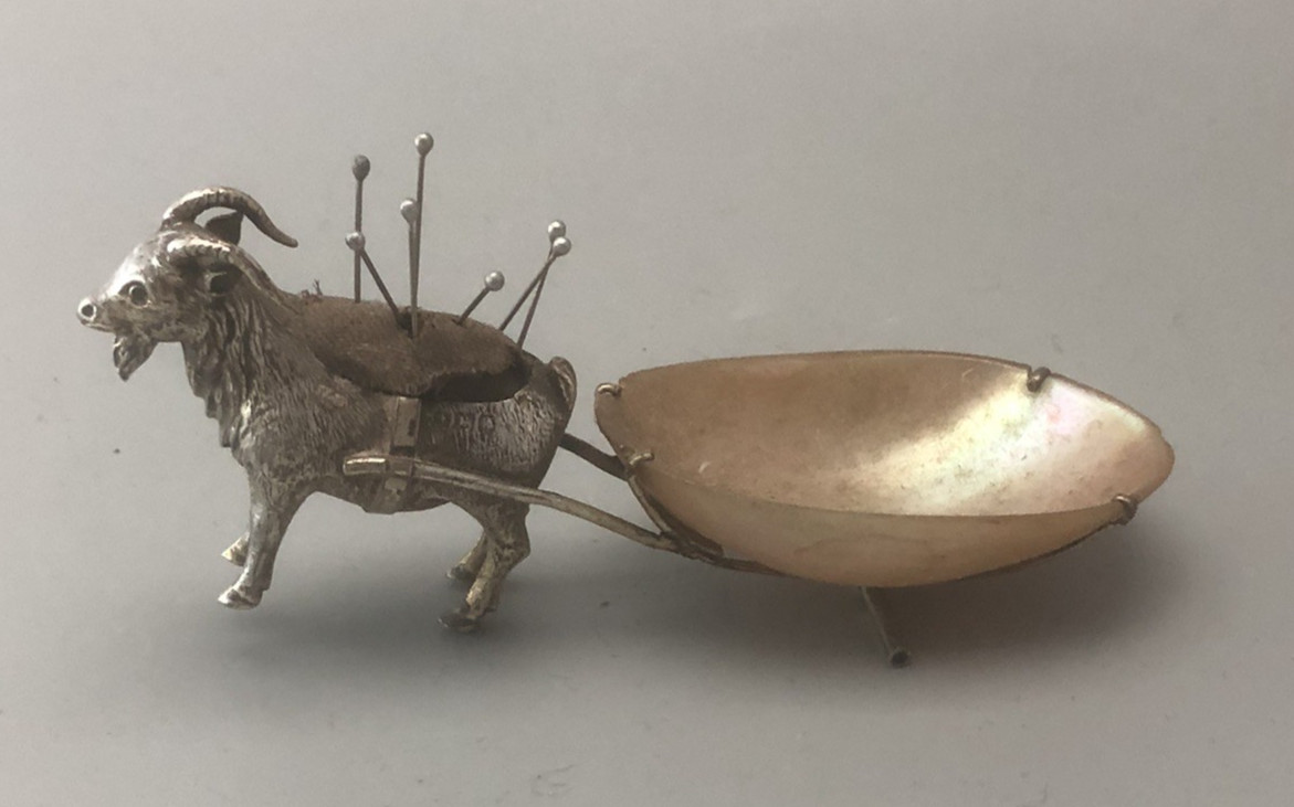 Edwardian Billy Goat Silver Pin Cushion & Cart Robert Pringle Birmingham 1909 BL