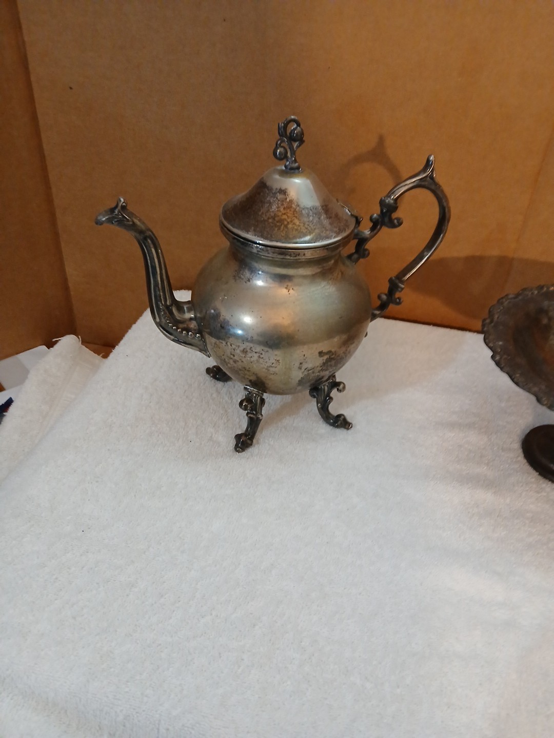 Antique Birmingham Silver Company Teapot Silver on Copper Plus Oneida Candy Dish