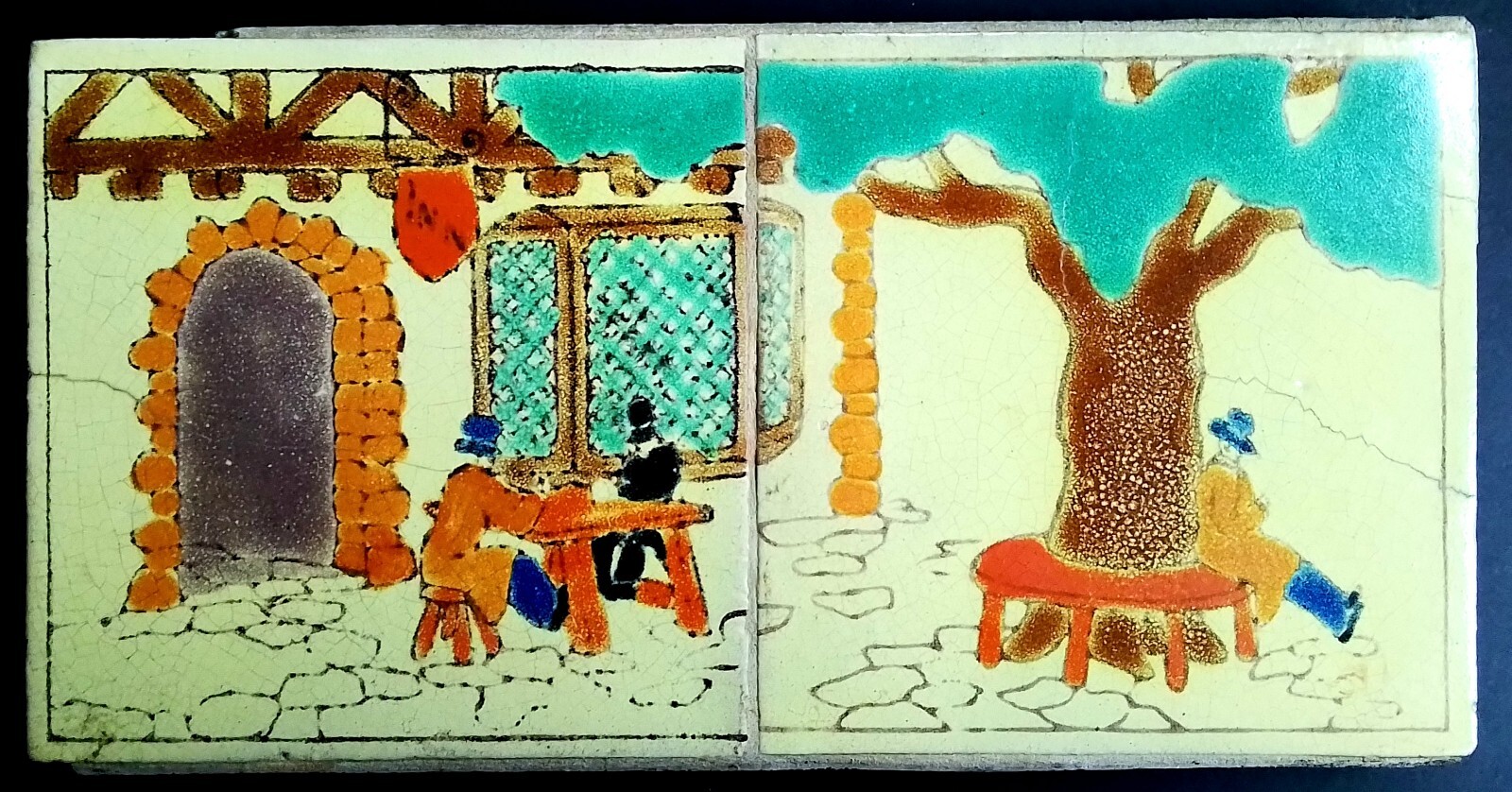 ANTIQUE MISSION TILES (2)~ATTRIBUTED SAN ANTONIO TILE-LOOK !