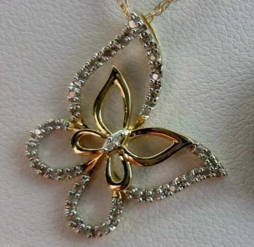 2Ct Round Lab Created Diamond Double Butterfly Pendant 14K Two Tone Gold Plated