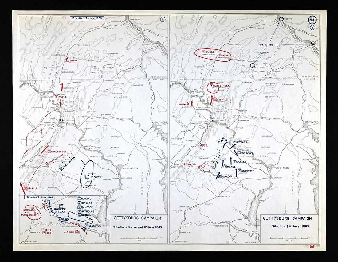 West Point Civil War Map Gettysburg Campaign Troop Positions Virginia June 9-24