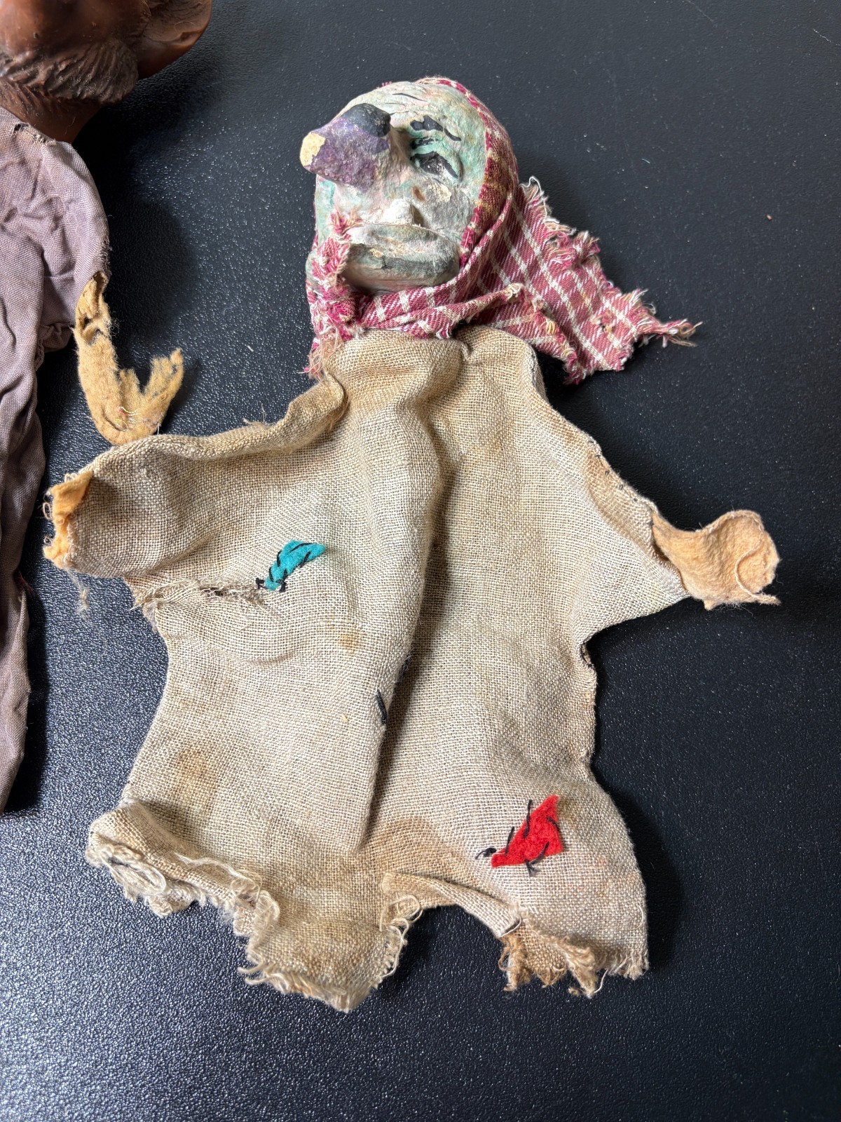 2 Vintage/Antique Folklore Hand Puppets Wolf & Witch