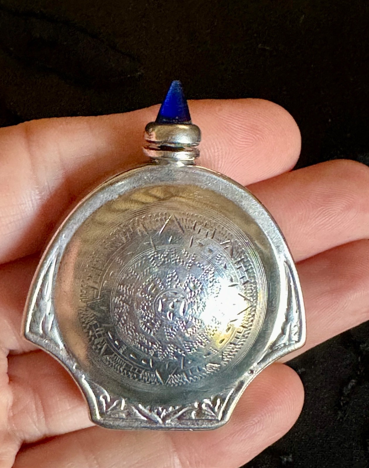 Vintage Ormex Mexico Sterling Silver Perfume Scent Bottle Blue Glass Dauber