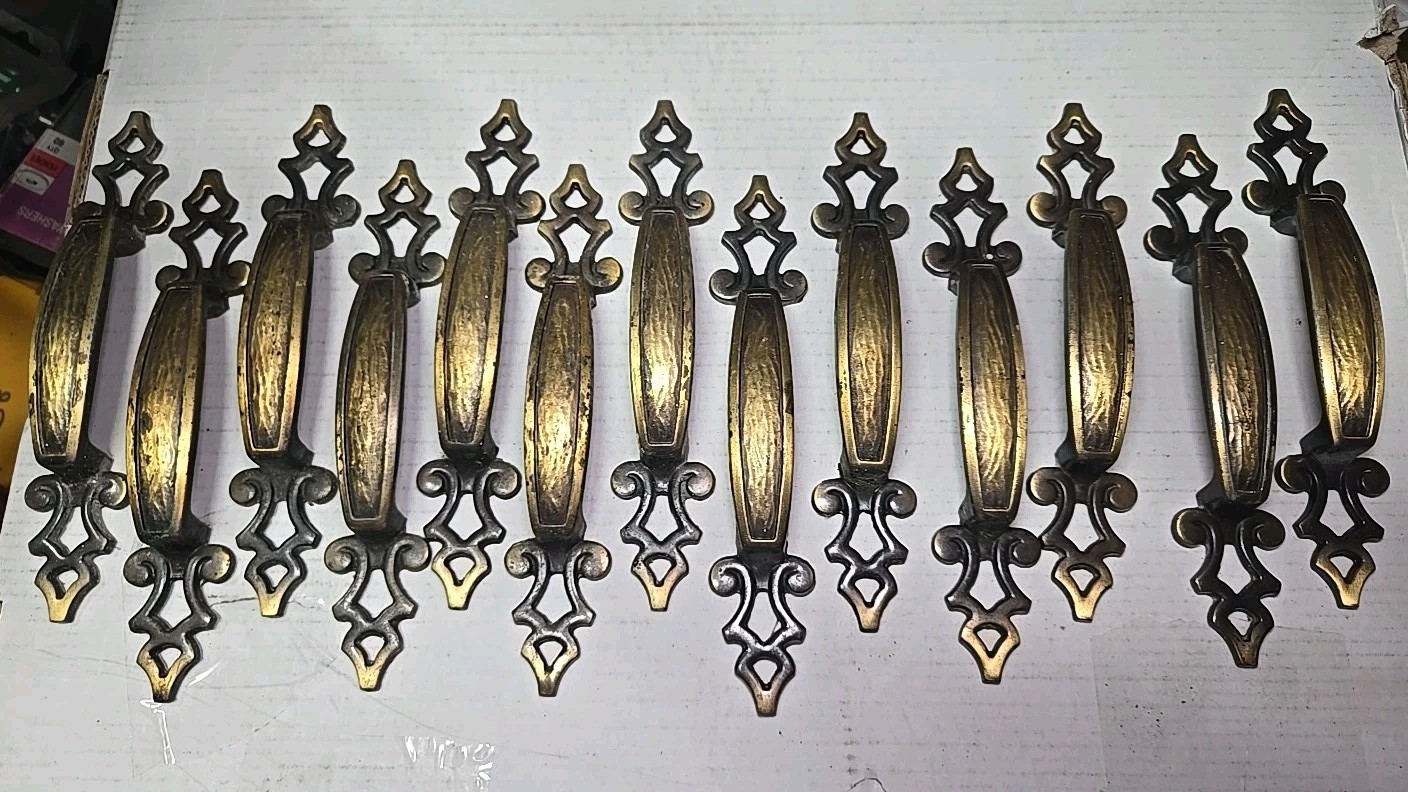 Spanish Colonial French Provincial Cabinet Handle Drawer Pull Brass Set of 13