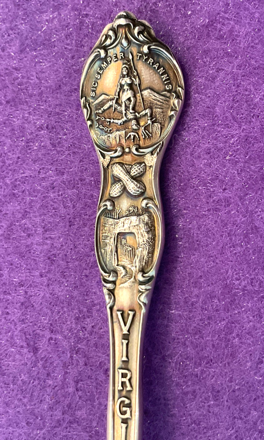 Virginia State Seal Peanuts Natural Bridge 5.5″ Sterling Souvenir Spoon 18 Grams