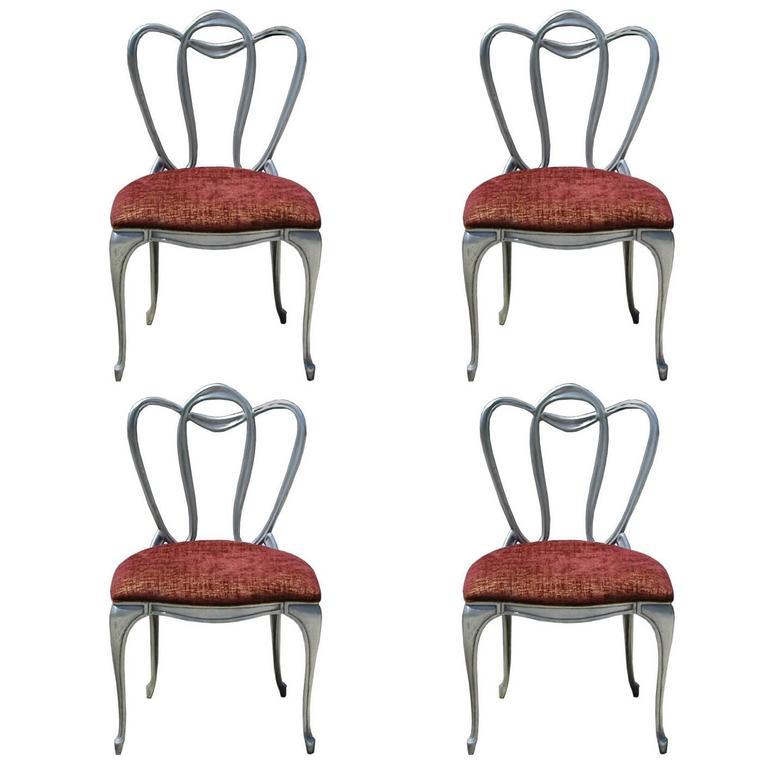 Hollywood Regency Period Art Nouveau Revival Aluminum Chair Set