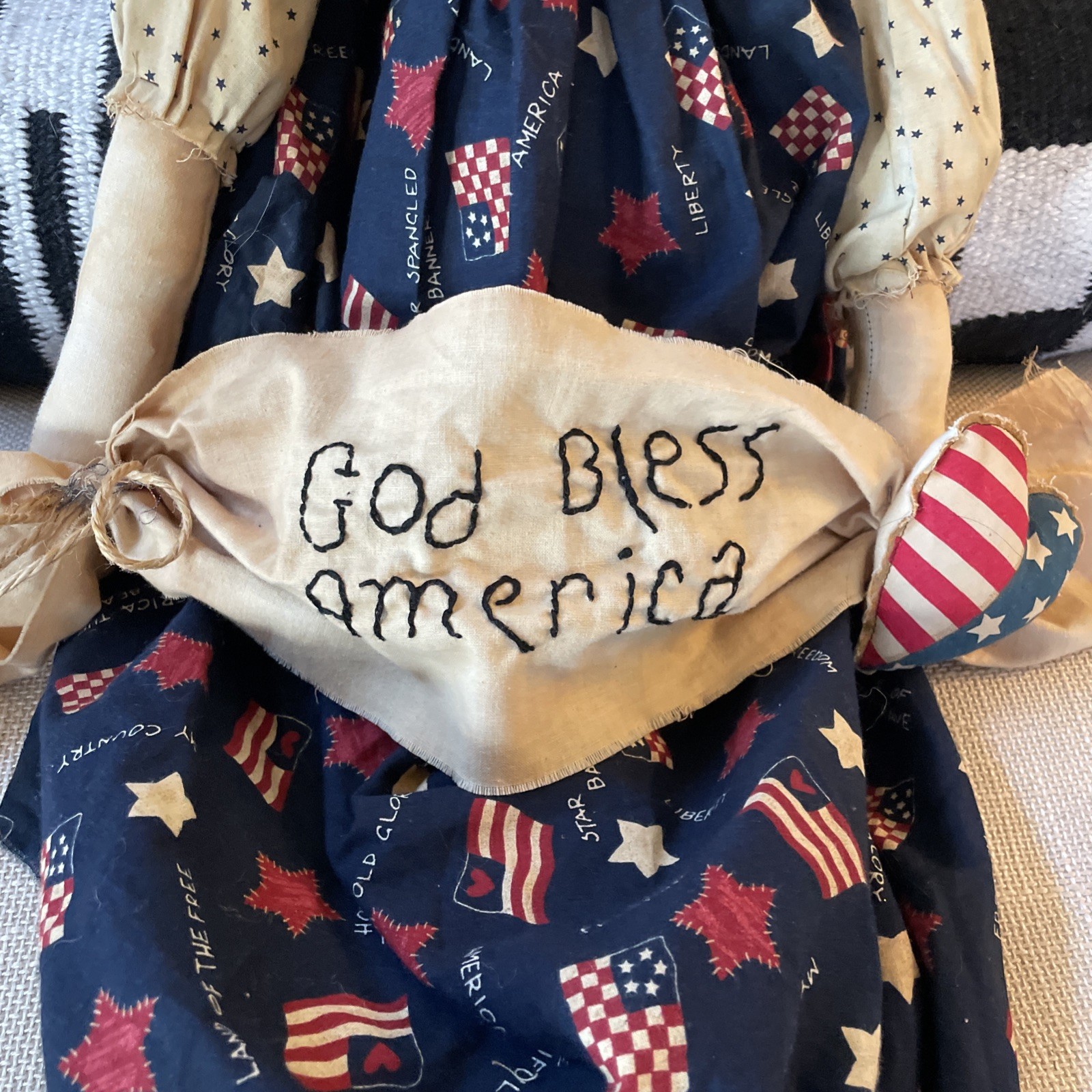 Primitive Folk Art Patriotic Angel Doll Handmade Americana 46″ God Bless America