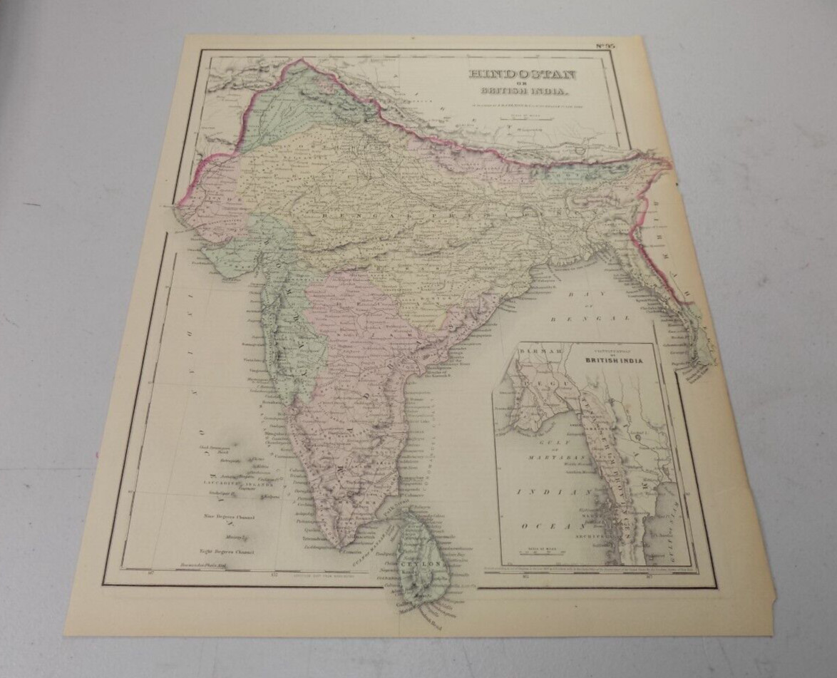 1855 Antique Colton Map of HINDOSTAN, or, BRITISH INDIA
