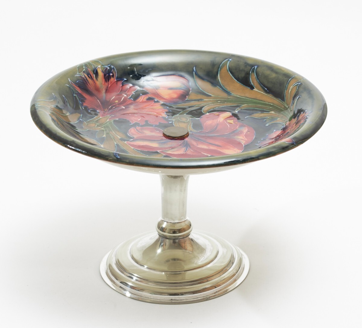 Antique Moorcroft Pottery Rare Spanish Pattern Tazza Comport With EPNS Stand