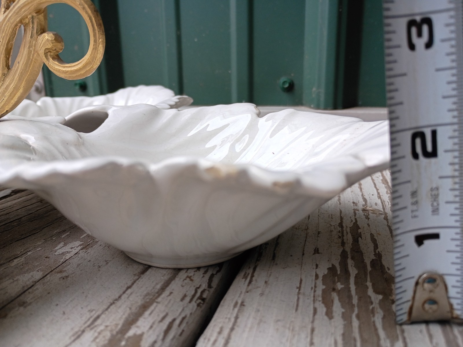 VtgCaliforniaPottery4LeafSectionDishBrassFiligreeOrnate#404FrenchVictorian60s70s