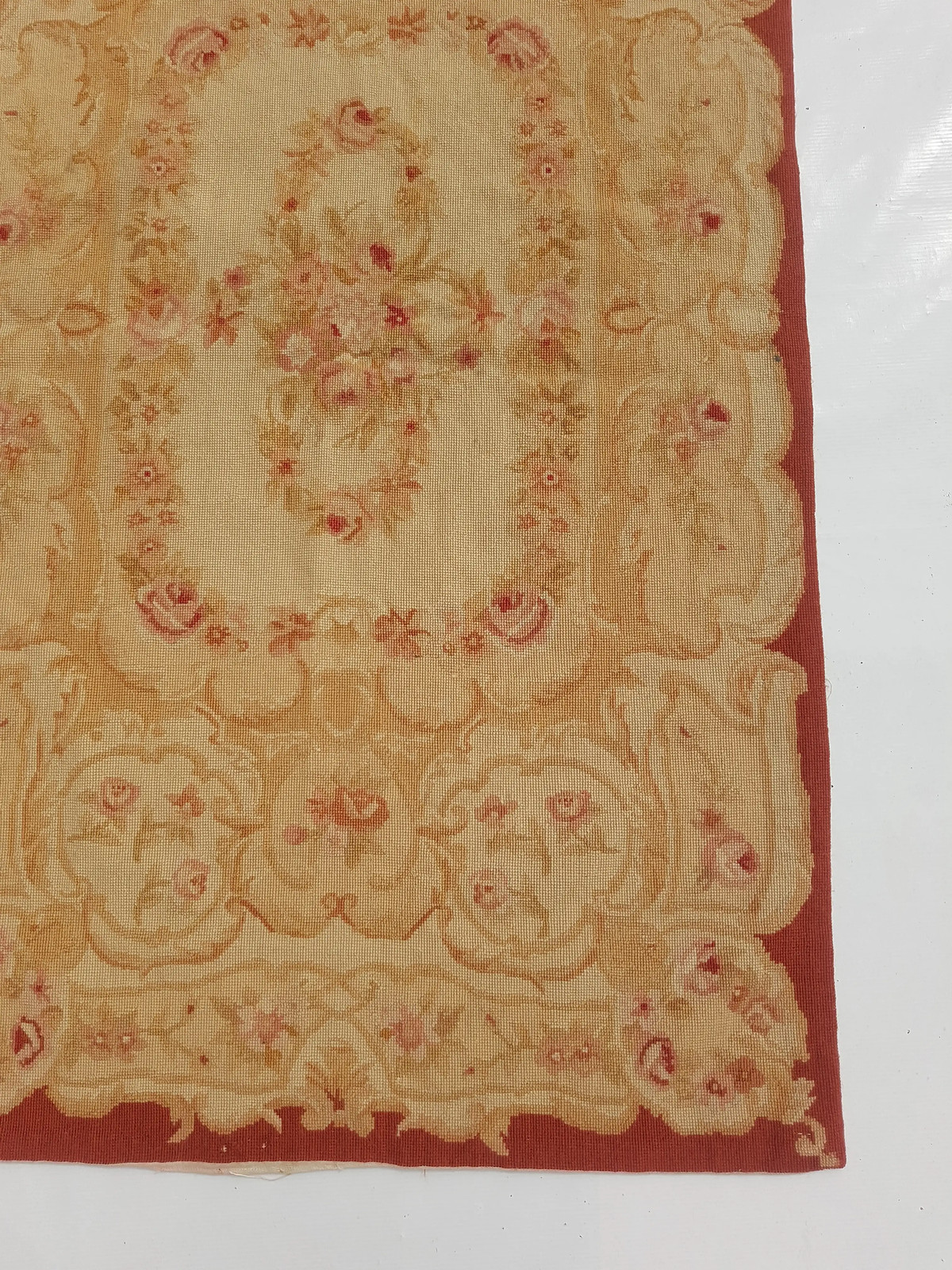 Vintage French Needlepoint Handmade Floral Wool Rug Carpet 4.9×2.8ft