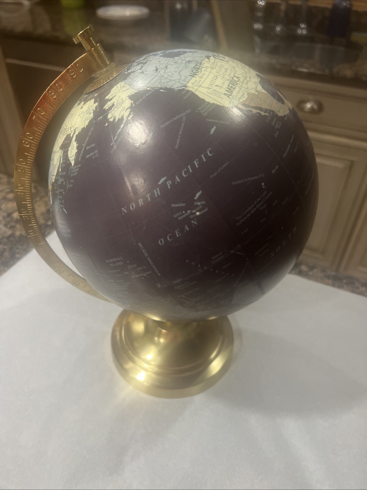 Desktop 8 inch Diameter Black World Globe with Brass Metal Base 11 inches high