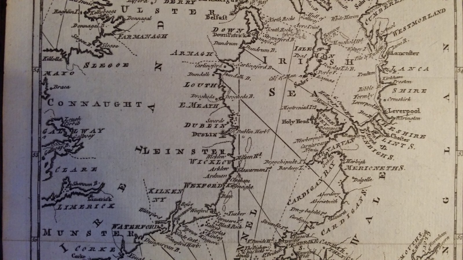 1760 ANTIQUE COPPER PLATE MAP – CORRECT CHART OF THE IRISH SEA – GIBSON