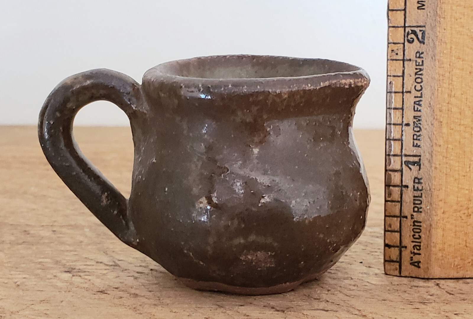 TINY American REDWARE Miniature PITCHER CROCK Pottery SIGNED WP Folk Art #2