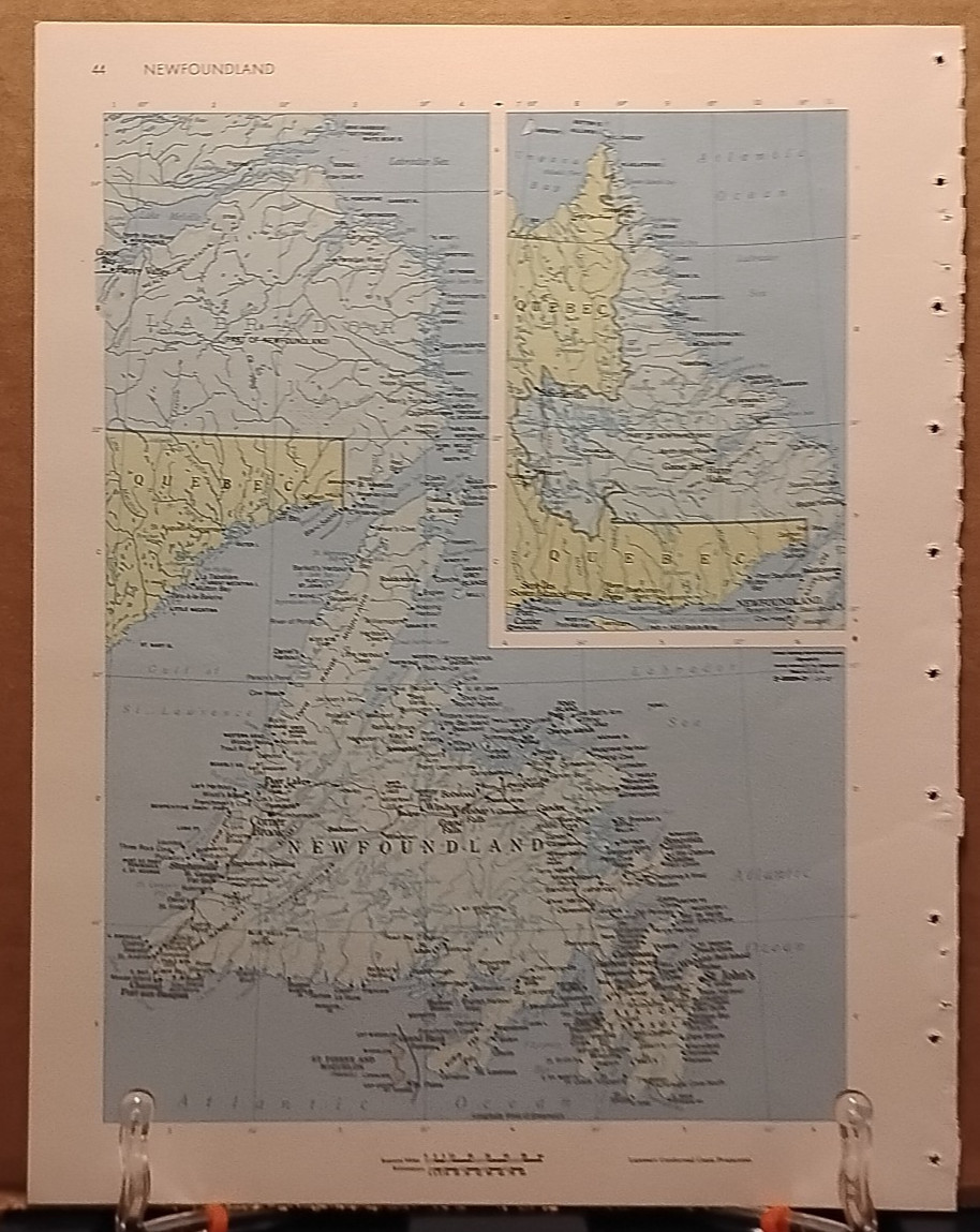 1966 Vintage NEWFOUNDLAND Authentic Old MCM Atlas Map – Rand McNally World Atlas
