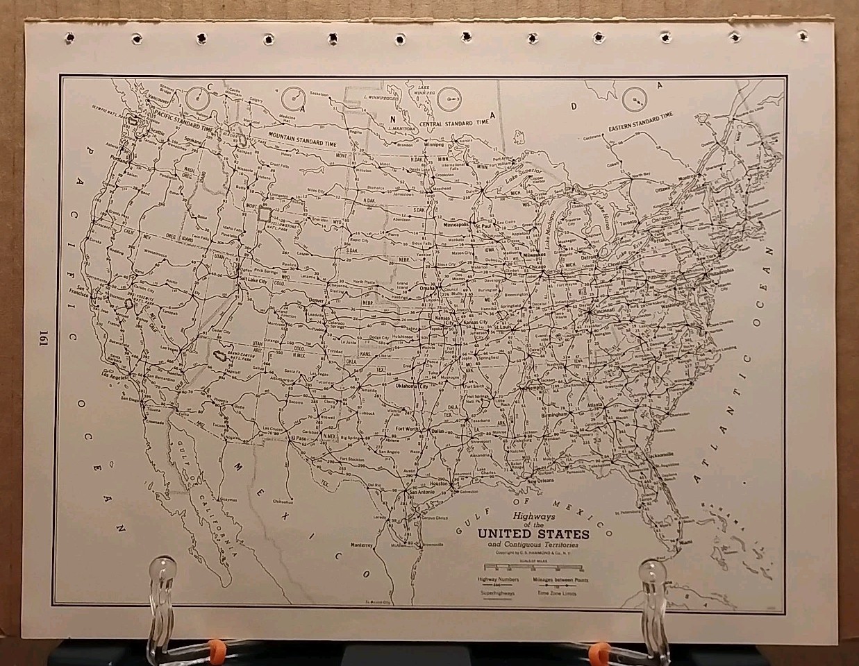 1953 Vintage US HIGHWAYS Antique Atlas Map Hammond’s World Atlas Superior Ed