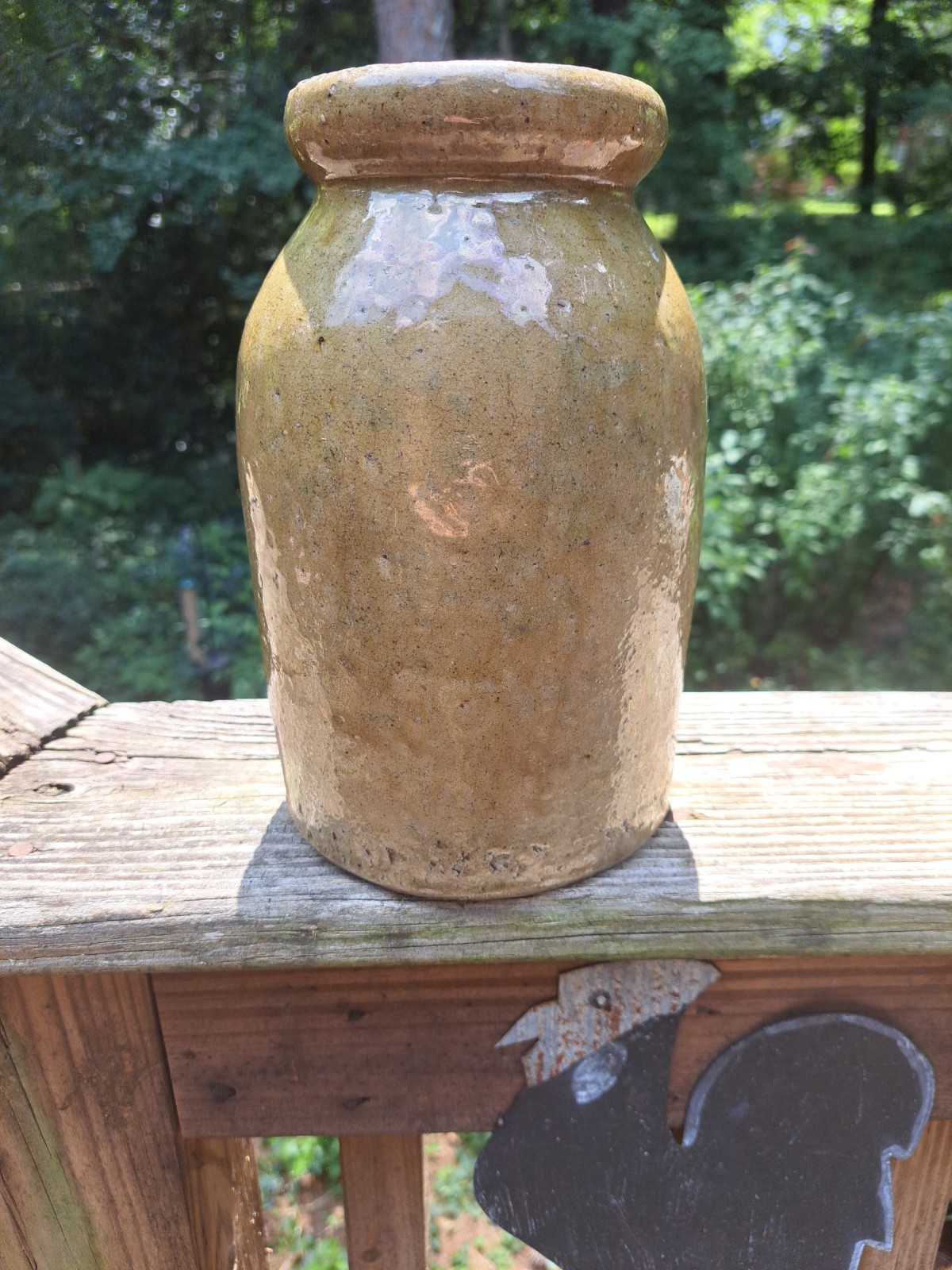 Early Edgefield Alkaline Glazed Canning Jar 8.5″ High, Very Nice Creamy Glaze