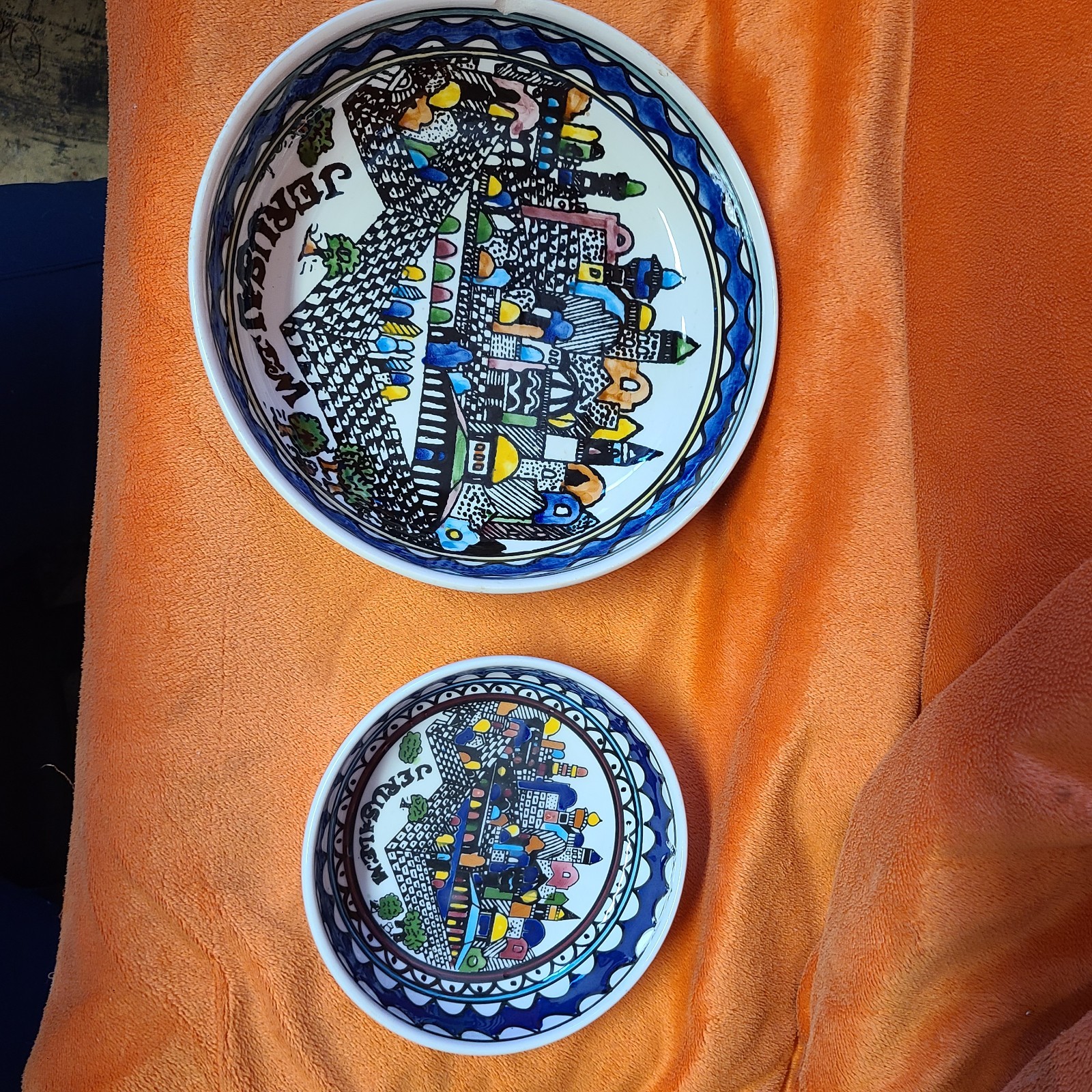 Vintage Hand Painted Armenian Pottery Dish Bowl Old Jerusalem Cityscape 9″x2″