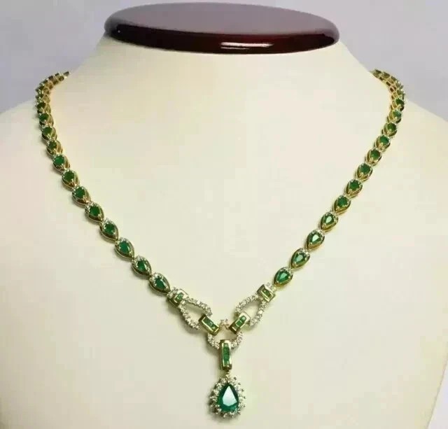 14Ct Pear Cut Lab Created Emerald Tennis Necklace 14k White Gold Plated women 18