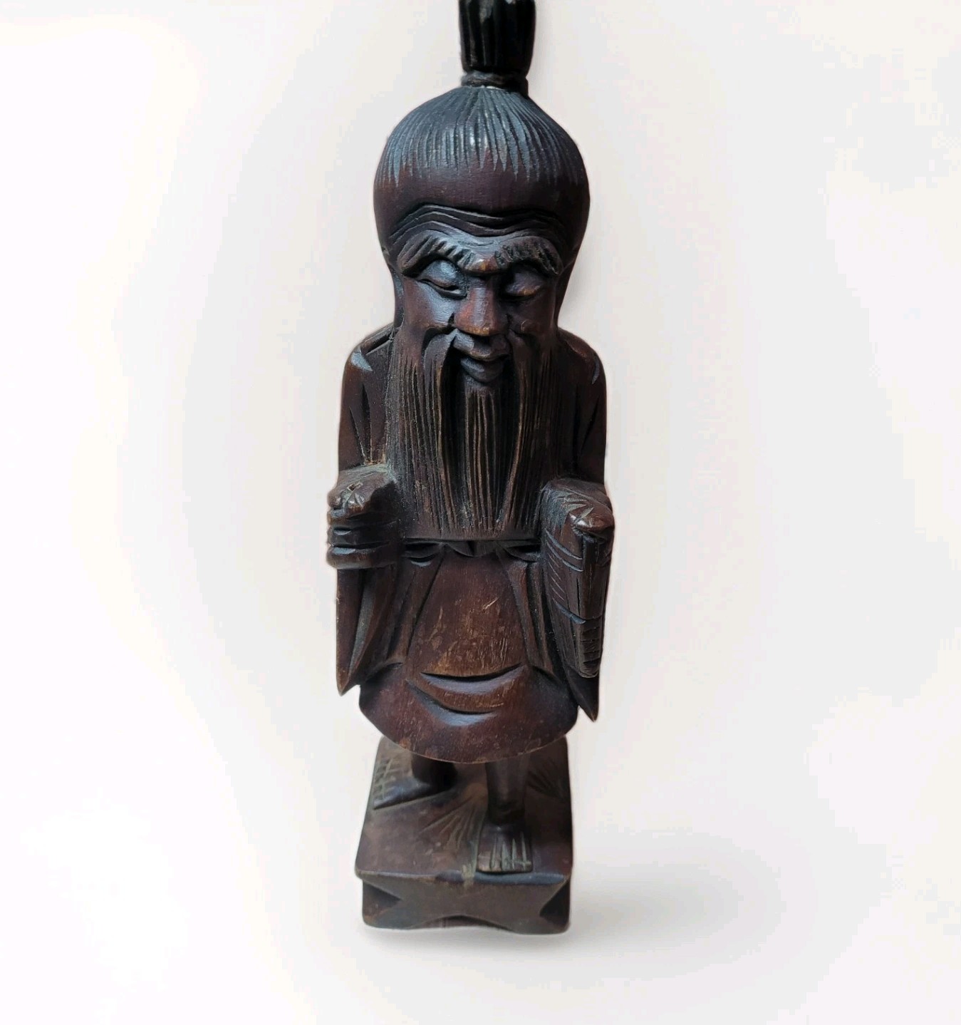 Vintage Carved Wood Shou Longevity God Chinese Statue 12″ Wise Man