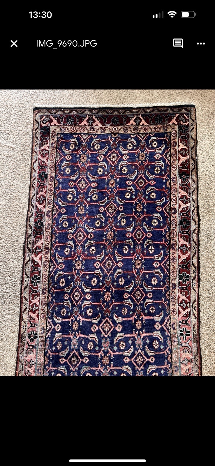 Vintage Hand-Knotted Hamadan Runner Rug – 3,6×11 – Wool on Cotton –Mid-Century