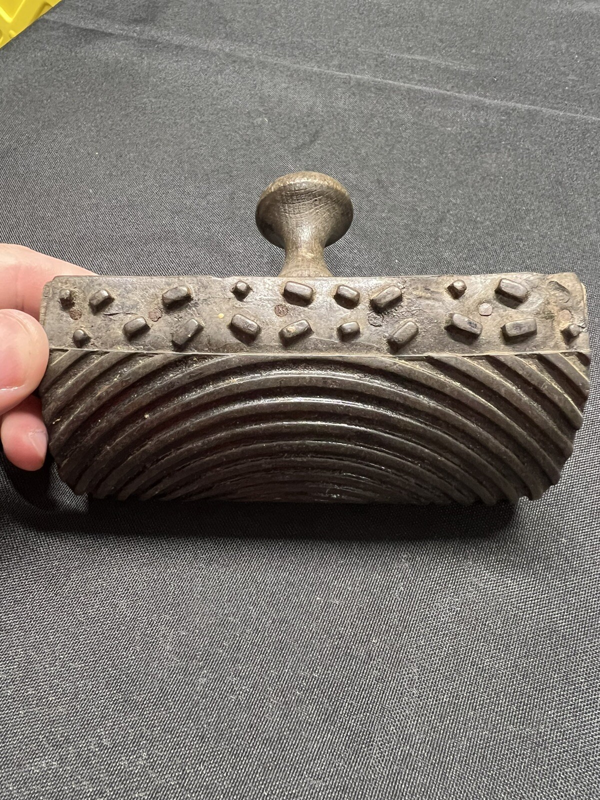 Antique Rocker Style Stamp, 1900s Curved Stamp, Curved Wood Rubber Stamp W Knob