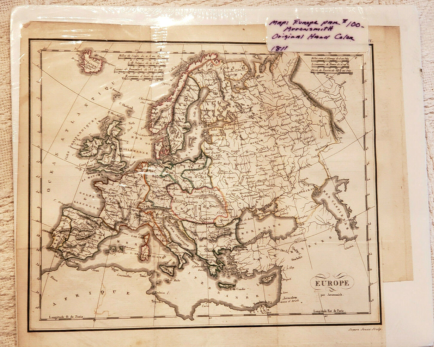 Antique Europe Map Arrowsmith Physical Political Historical Hand Color 1811
