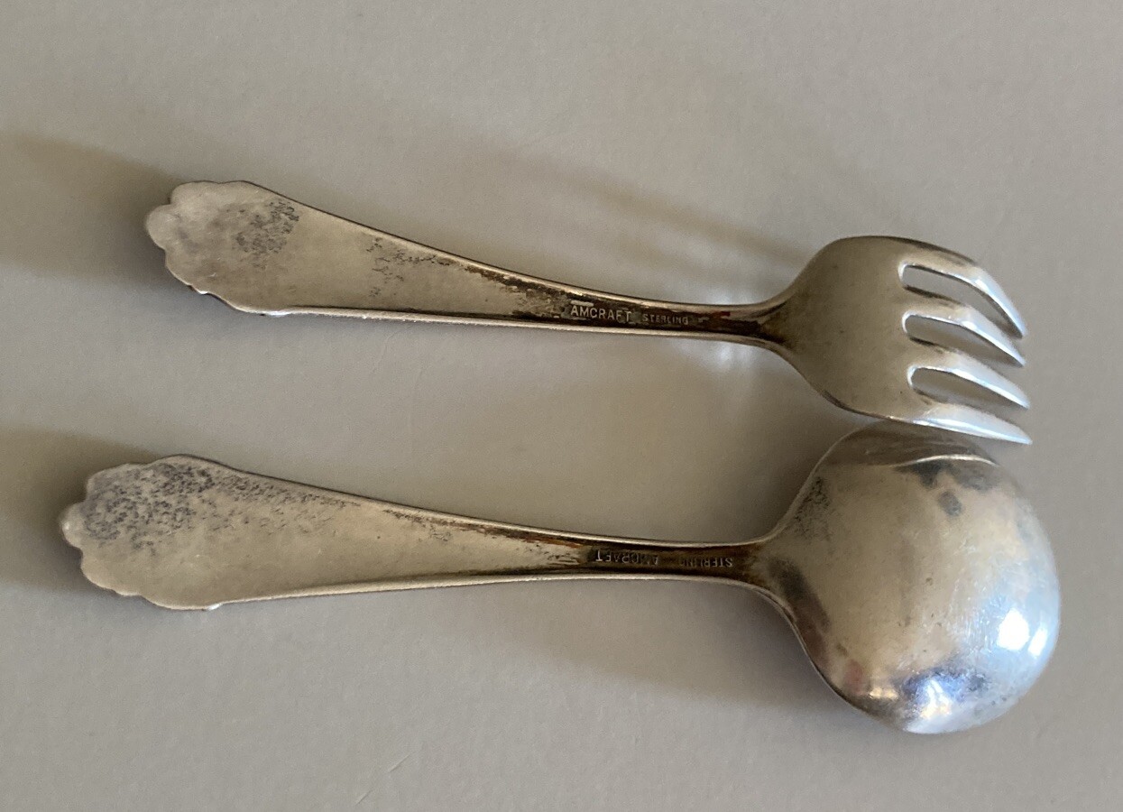 Rare Antique Amcraft Sterling Silver Baby Fork Spoon Set NO MONOGRAMS