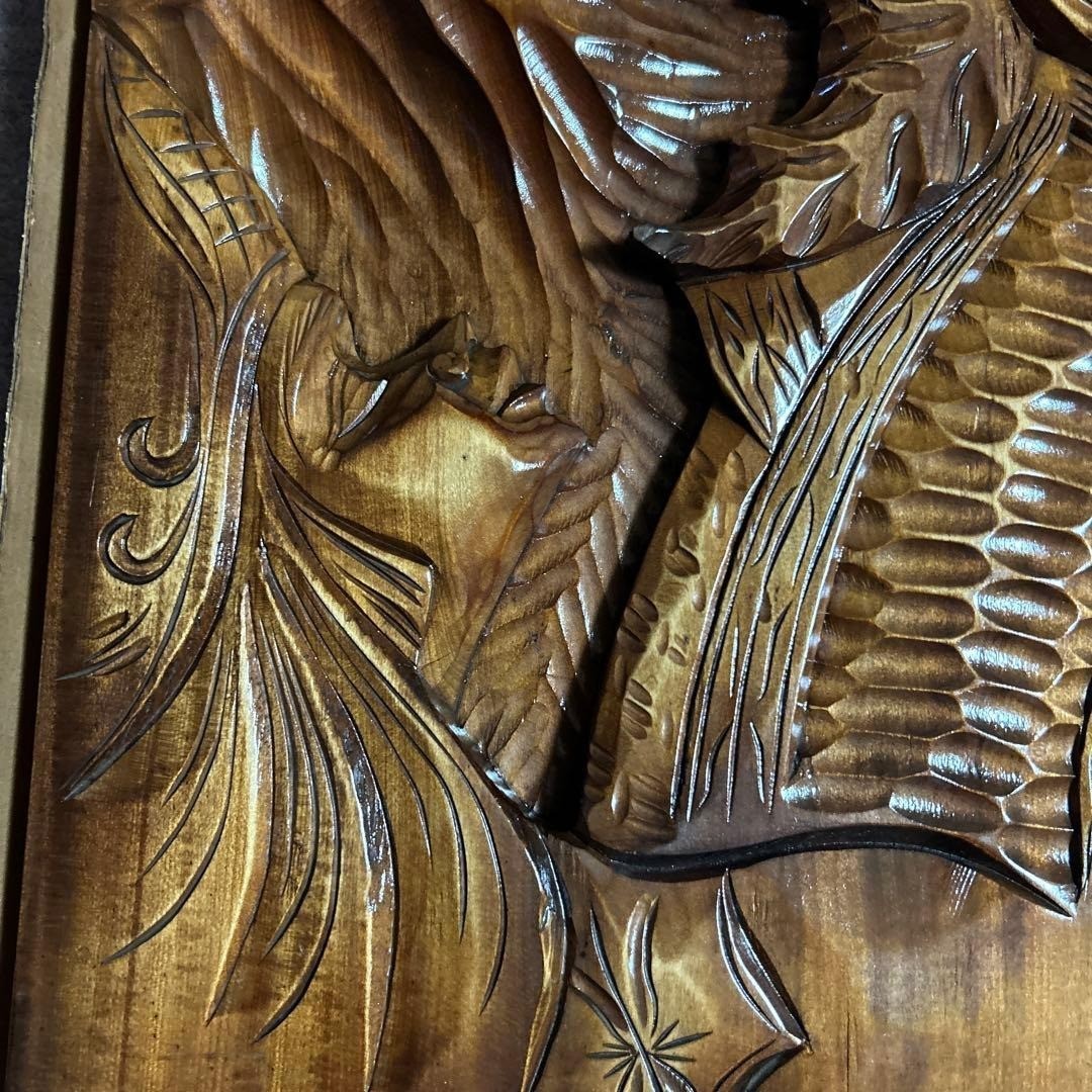 Japanese Ainu People Hand-Carved Wooden Sculpture Hokkaido Souvenirs 23.6×14.4in