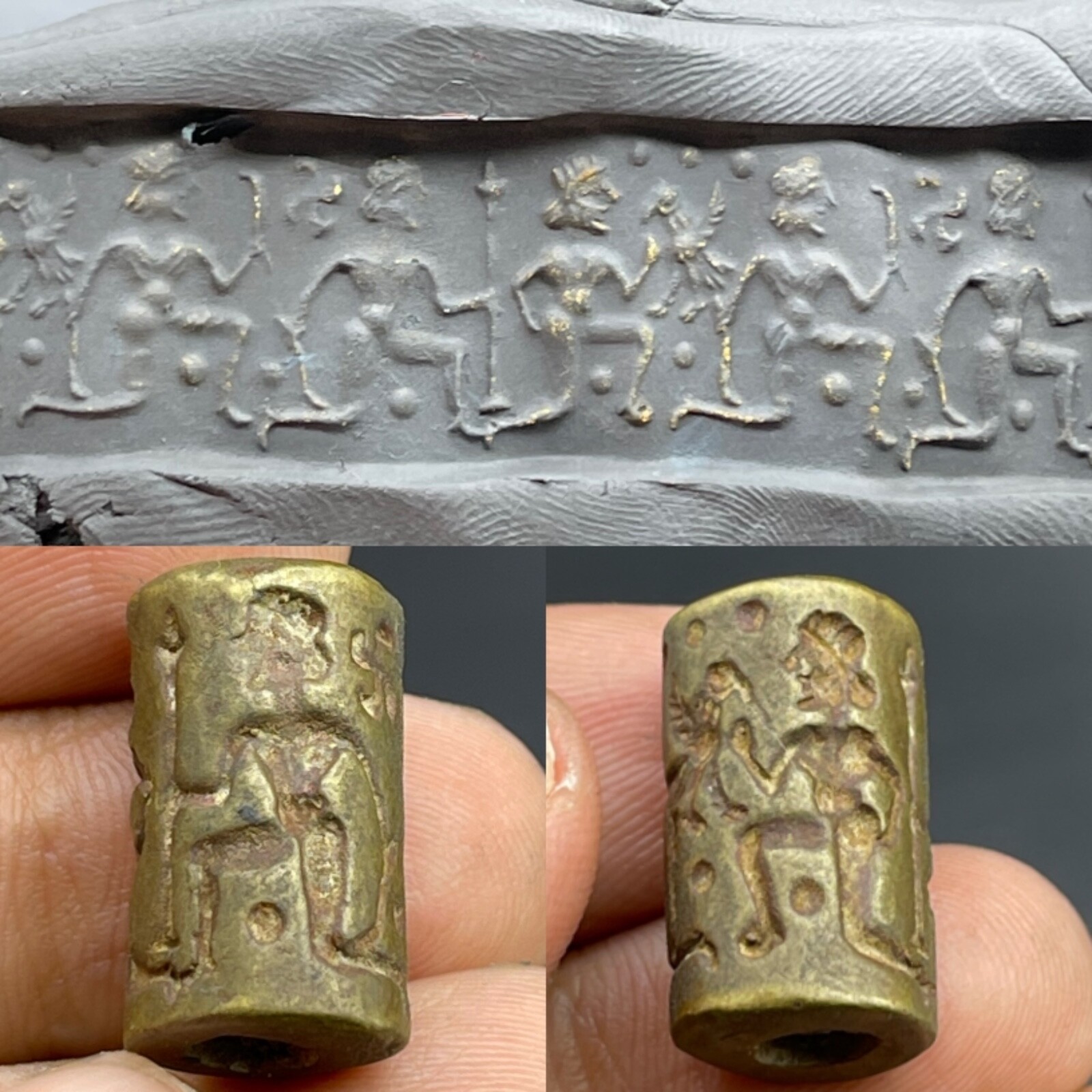 Wonderful Antique Near East Old Bronze Cylinder Bead Seal Circa 250BC
