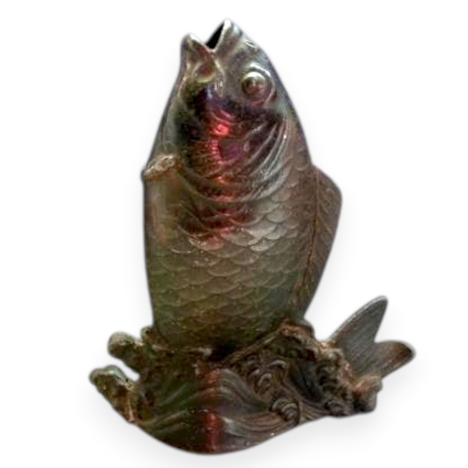 Antique Japanese Bronze Suiteki Carp Fish Statue Metal Water-dropper 4.3 inch