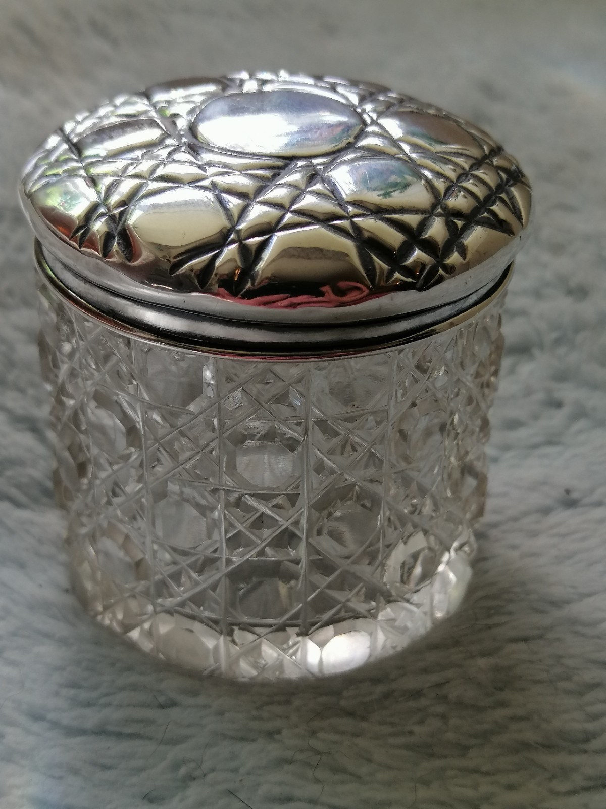 Silver and Cut Glass Vanity Dressing Table Jar C1924 .