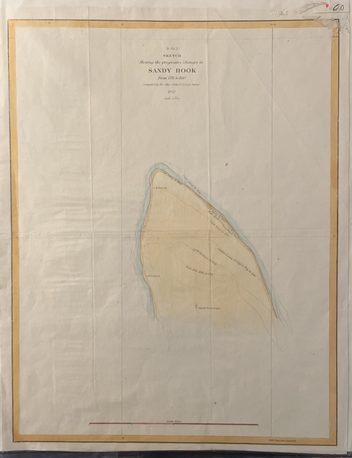 Sketch Map Showing Progressive Changes in Sandy Hook NJ / 1850 /16 1/2 x 12 3/4