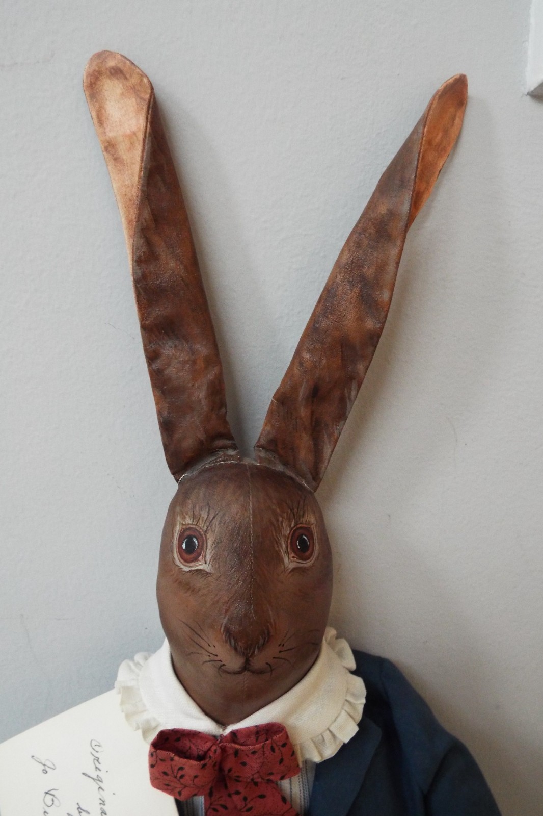 Primitive Leather? Bunny Rabbit Doll Folk Art Hand Painted Jo Buckley Vtg 1989