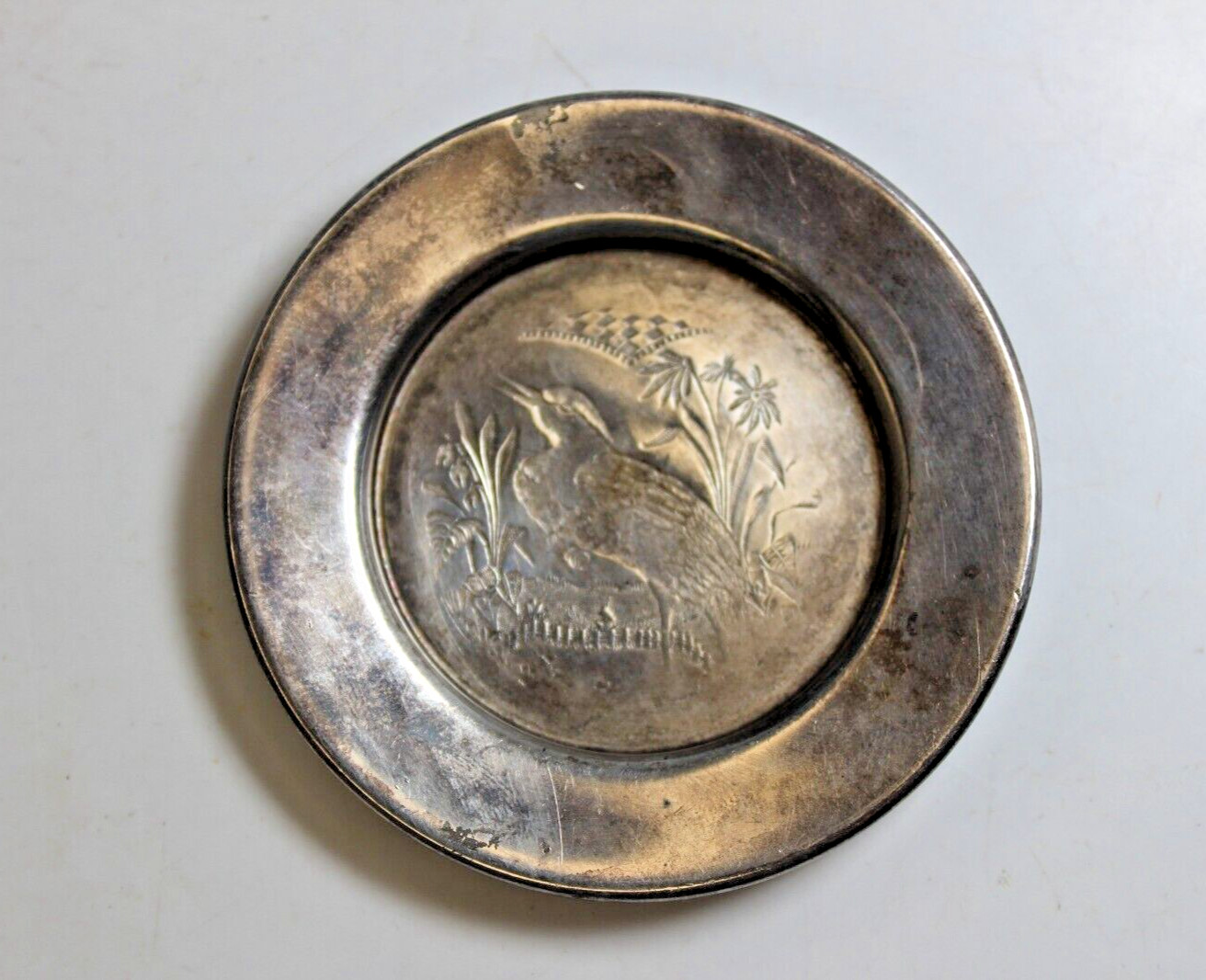 Antique Victorian E G Webster Silver Plate 2.75″ Minatare Tray or Pin Dish Bird