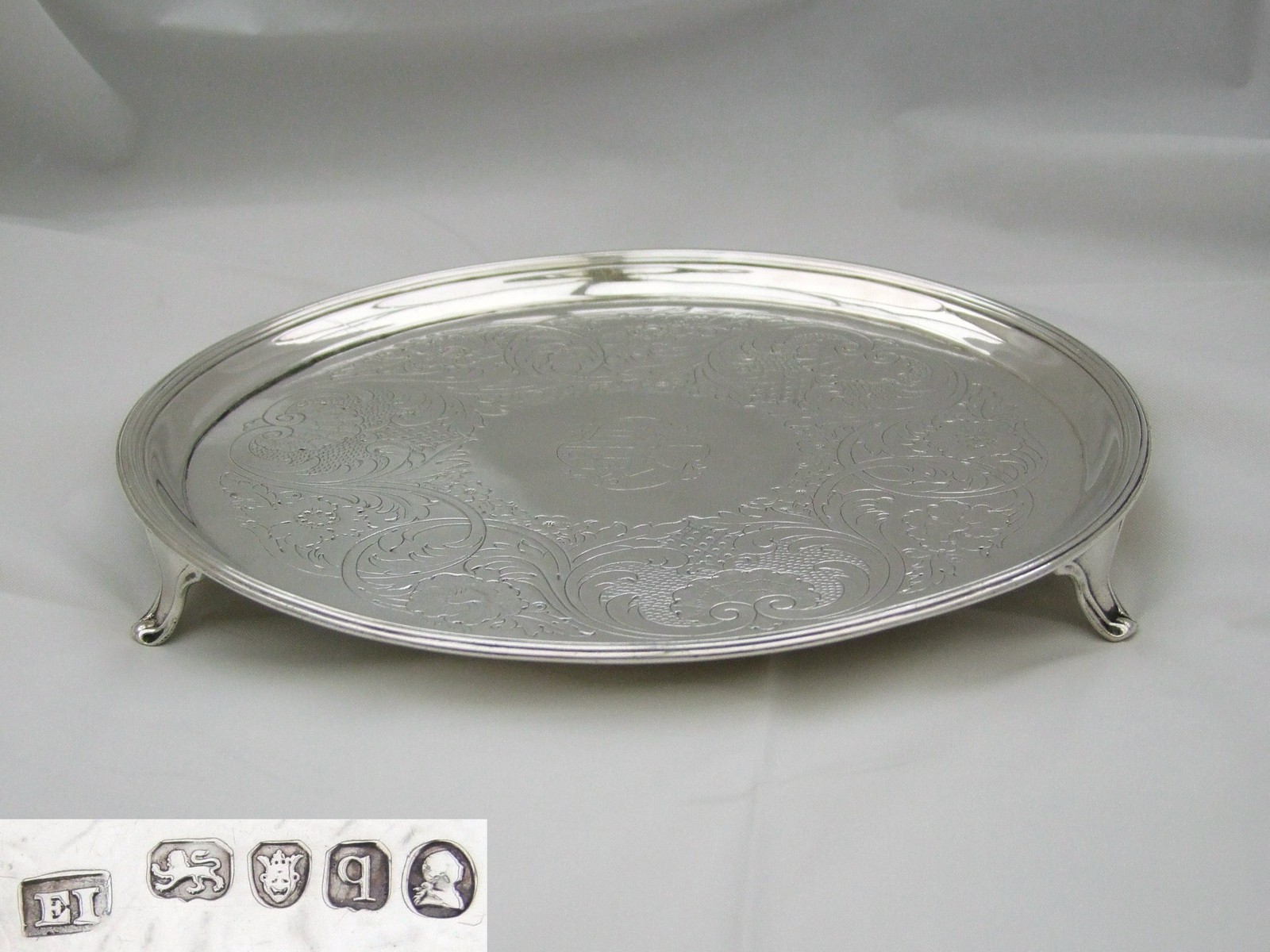 RARE GEORGE III HM STERLING SILVER 3 FOOTED SALVER 1791