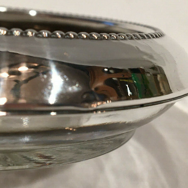 Sterling Silver Rimmed Glass Coaster Beaded Starburst Antique B I Beaded Old