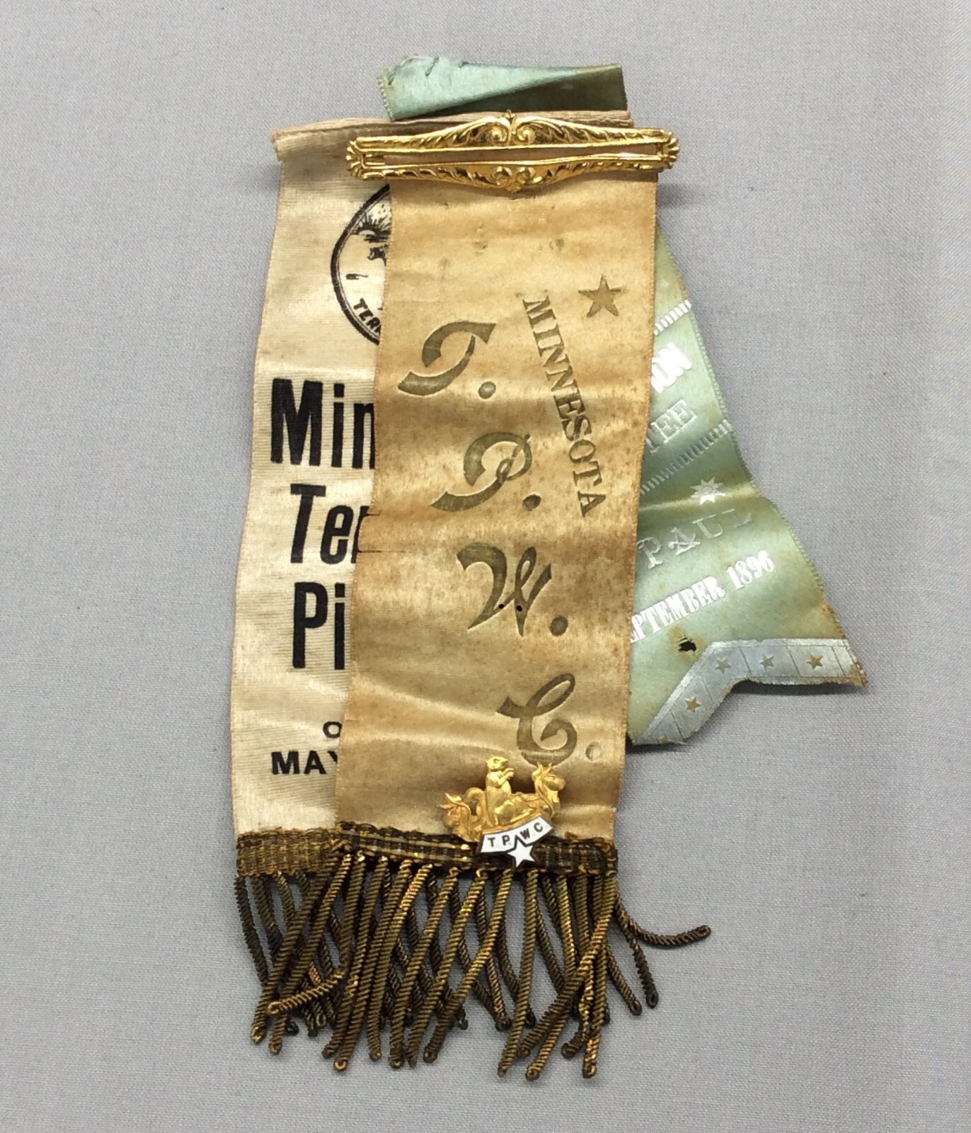 Lot 3 Antique Silk Ribbons 1897 Minnesota Territorial Pioneers Womens Pins 1896