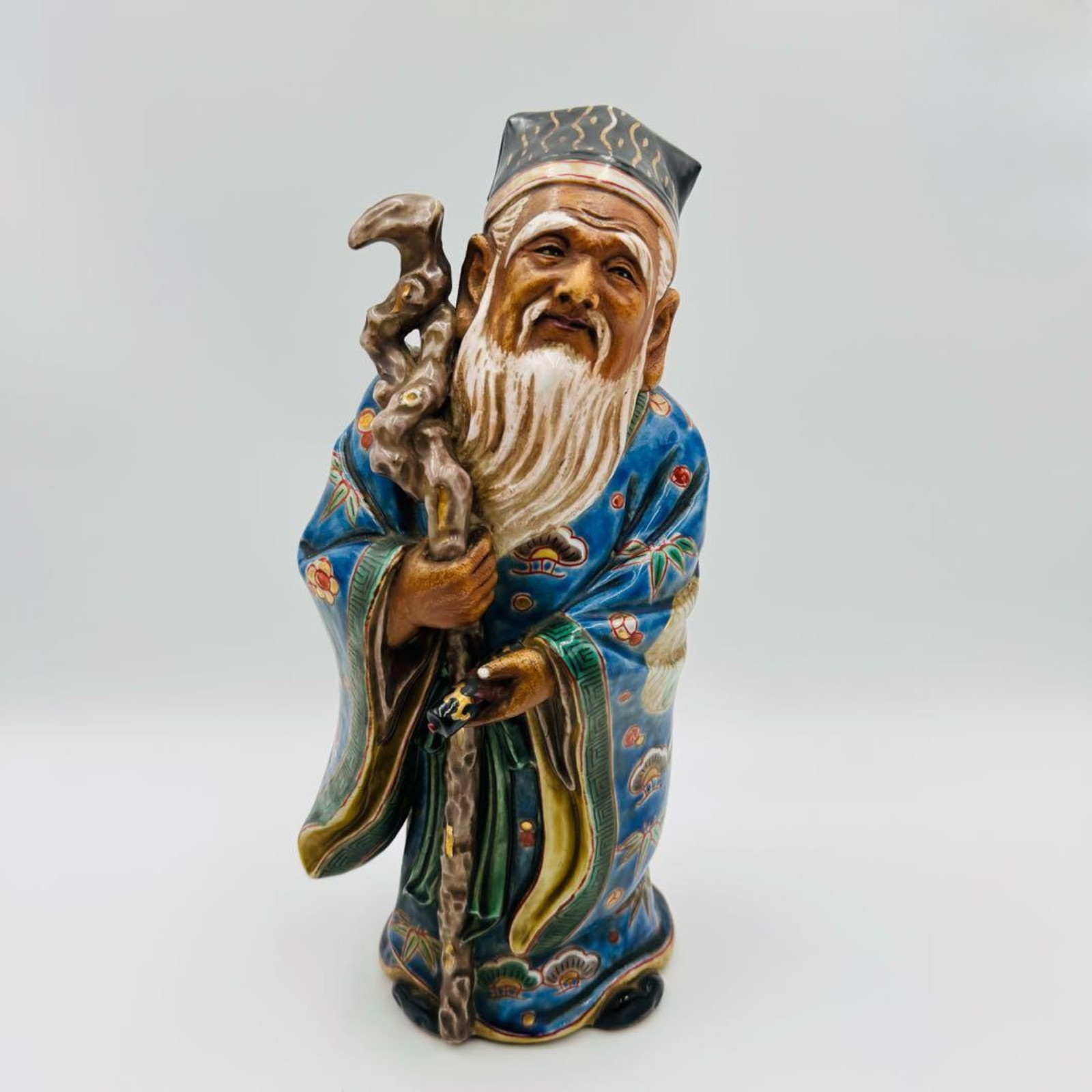 Japanese Kutani Porcelain Jurojin God of Longevity Figurine Statue Signed 13″