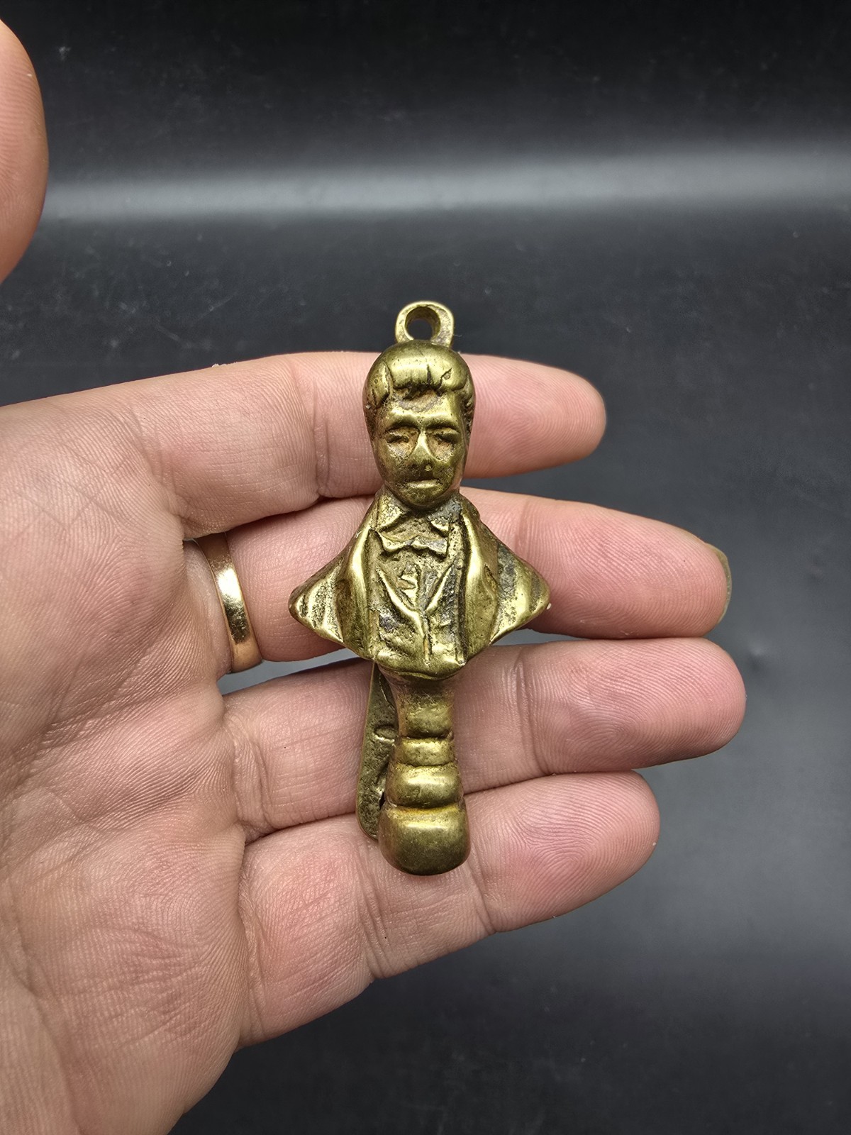 Vintage Small Cast Brass Door Knocker Robert Burns Bust 32x72mm #24 Reclaimed