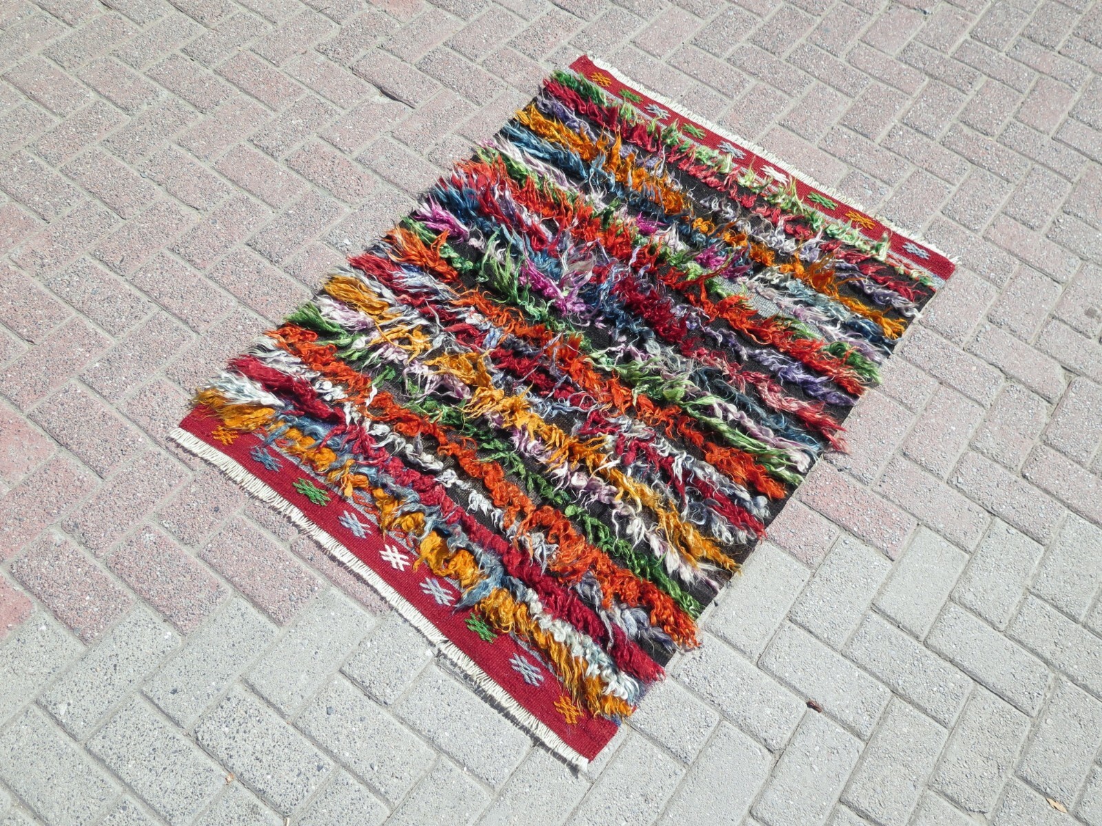 Shaggy Rug Mohair Rug Long Hair Rug Multicolor Carpet Vintage Tulu Rugs 35″x50″