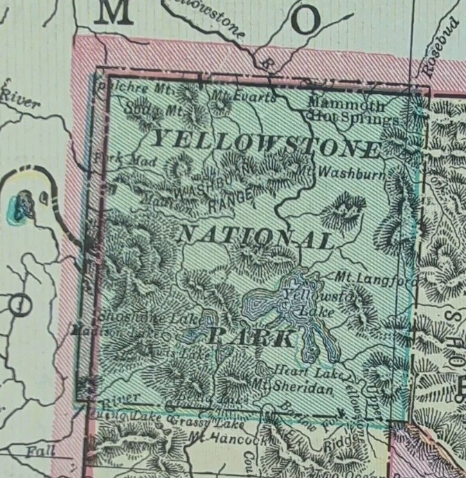 Vintage 1900 WYOMING Map 14″x11″ Old Antique Original YELLOWSTONE NATIONAL PARK