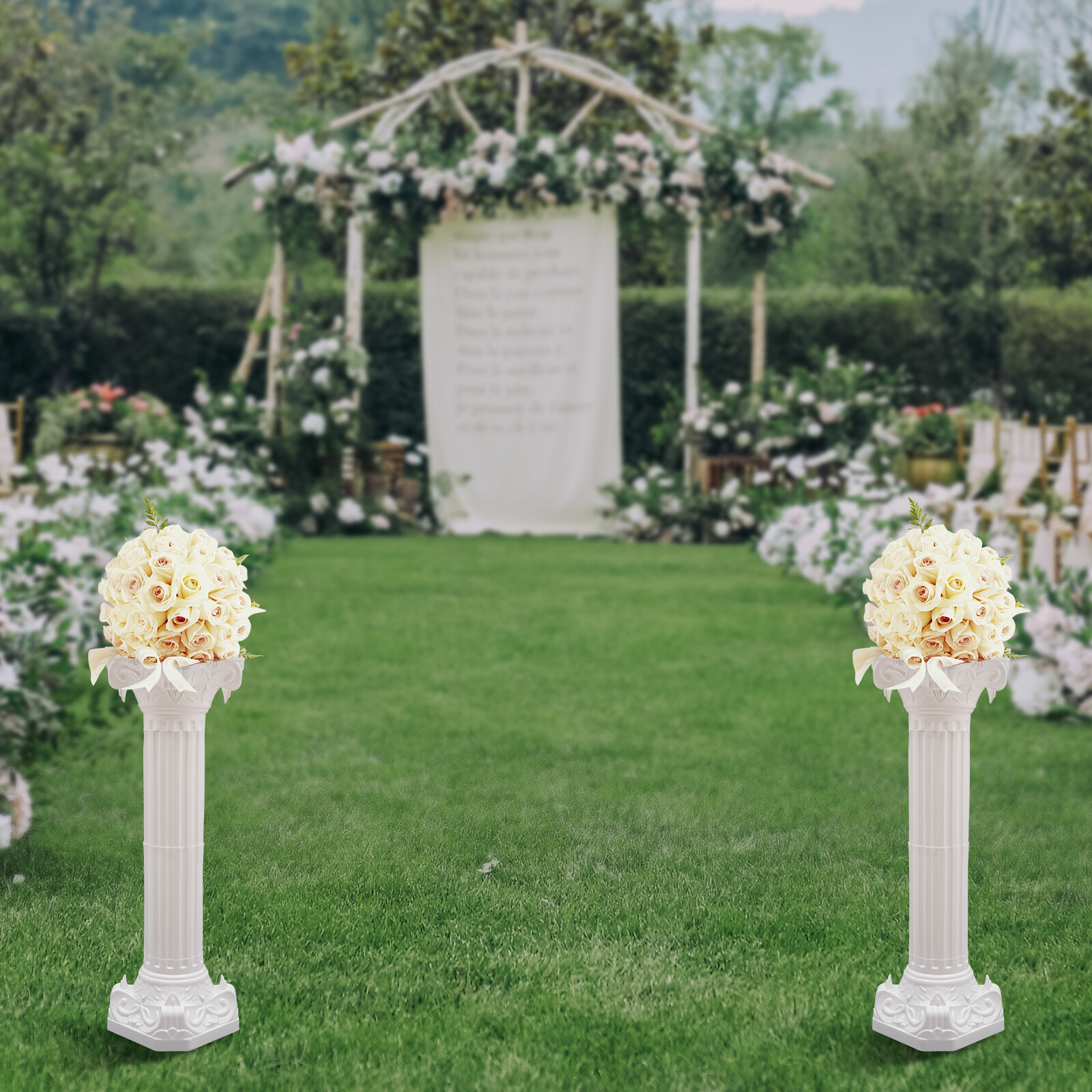 2 Pcs White Roman Pillar Wedding Roman Column Decorative Flowerpot Holder Column