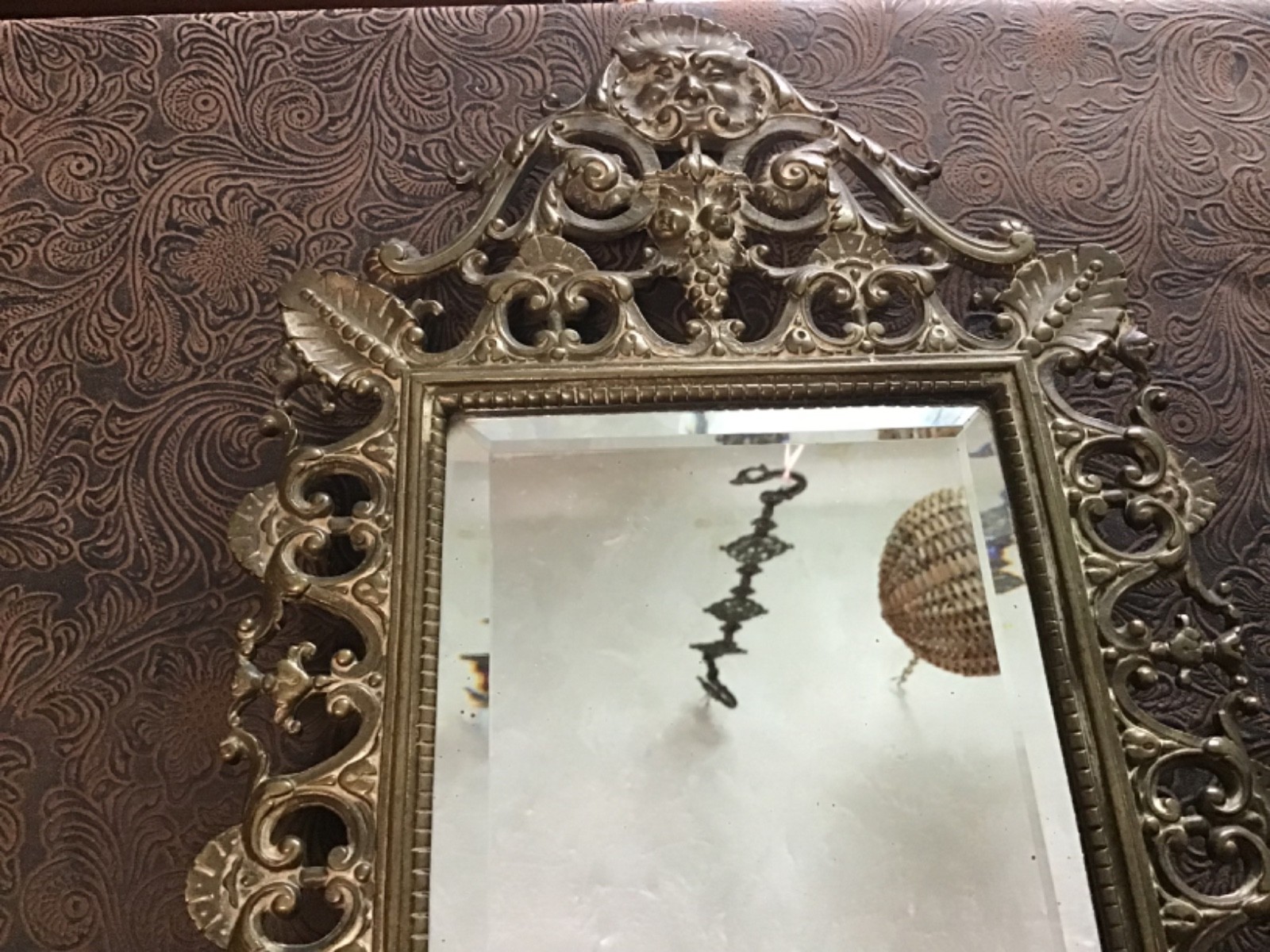 OOAK Old Original Antique 1900 Victorian Bronze Bevel Edge Mirror~Ornate Art Rim