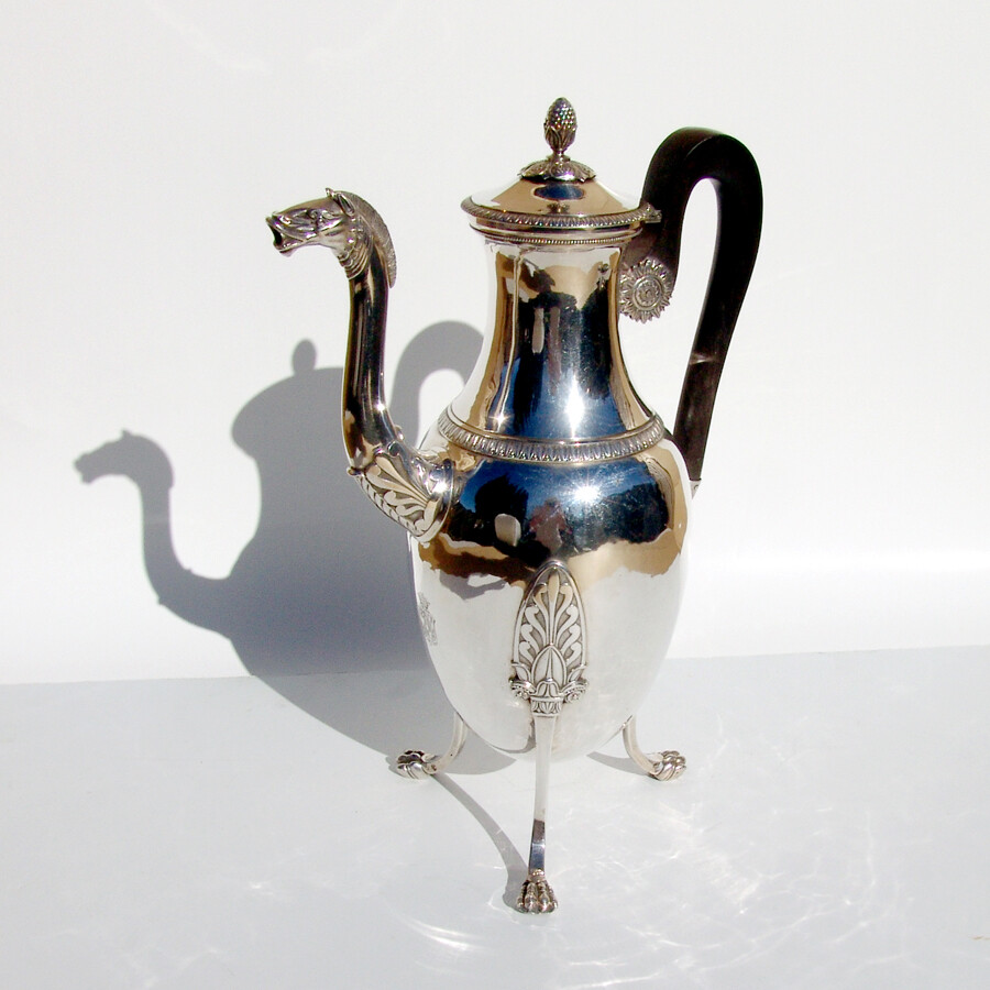 French 1st Empire Figural Coffee Pot 950 Sterling Silver 1810 Crowned Crest