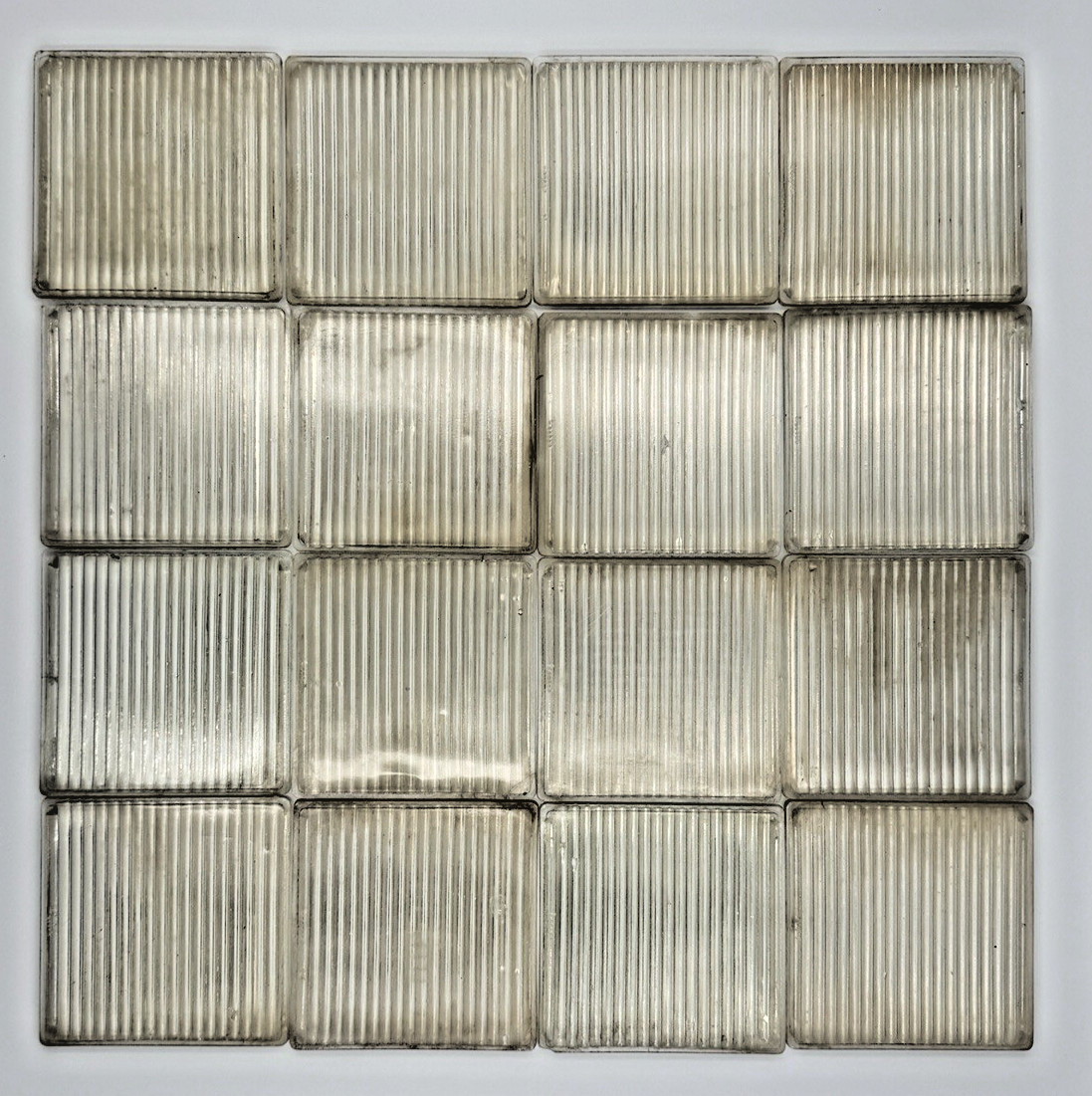 LOT of 16 Antique Luxfer Prism Glass Tiles SAWTOOTH Design Smooth Plain Back 4×4